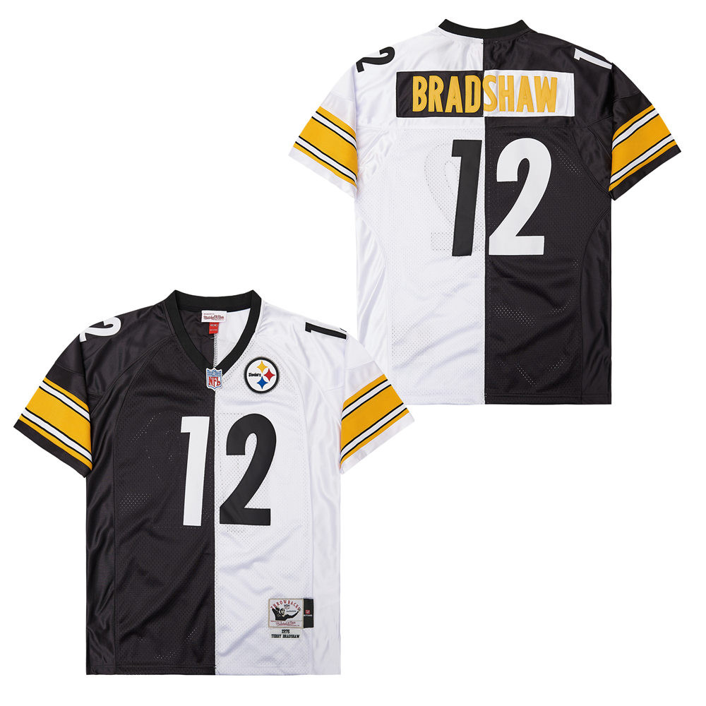 Terry Bradshaw 12 Pittsburgh Steelers Two-toned Retro Throwback Men Jersey - Black/white Js8163