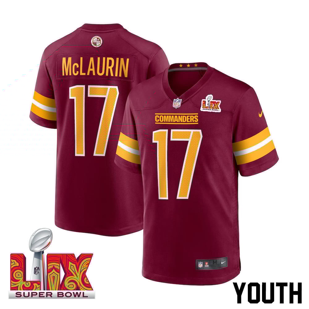 Terry Mclaurin #17 Washington Commanders Super Bowl Lix Youth Jersey - Burgundy Js4451