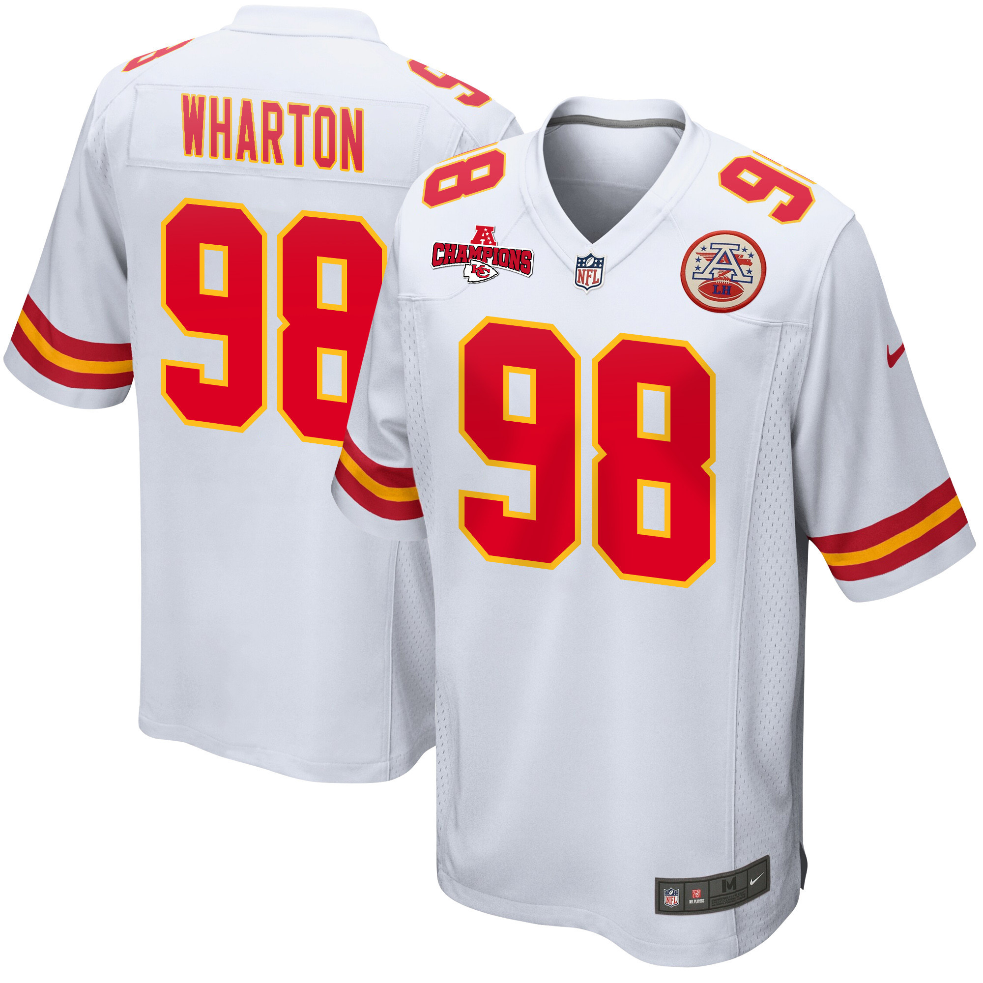 Tershawn Wharton 98 Kansas City Chiefs Afc Champions Patch Game Men Jersey - White Js2323