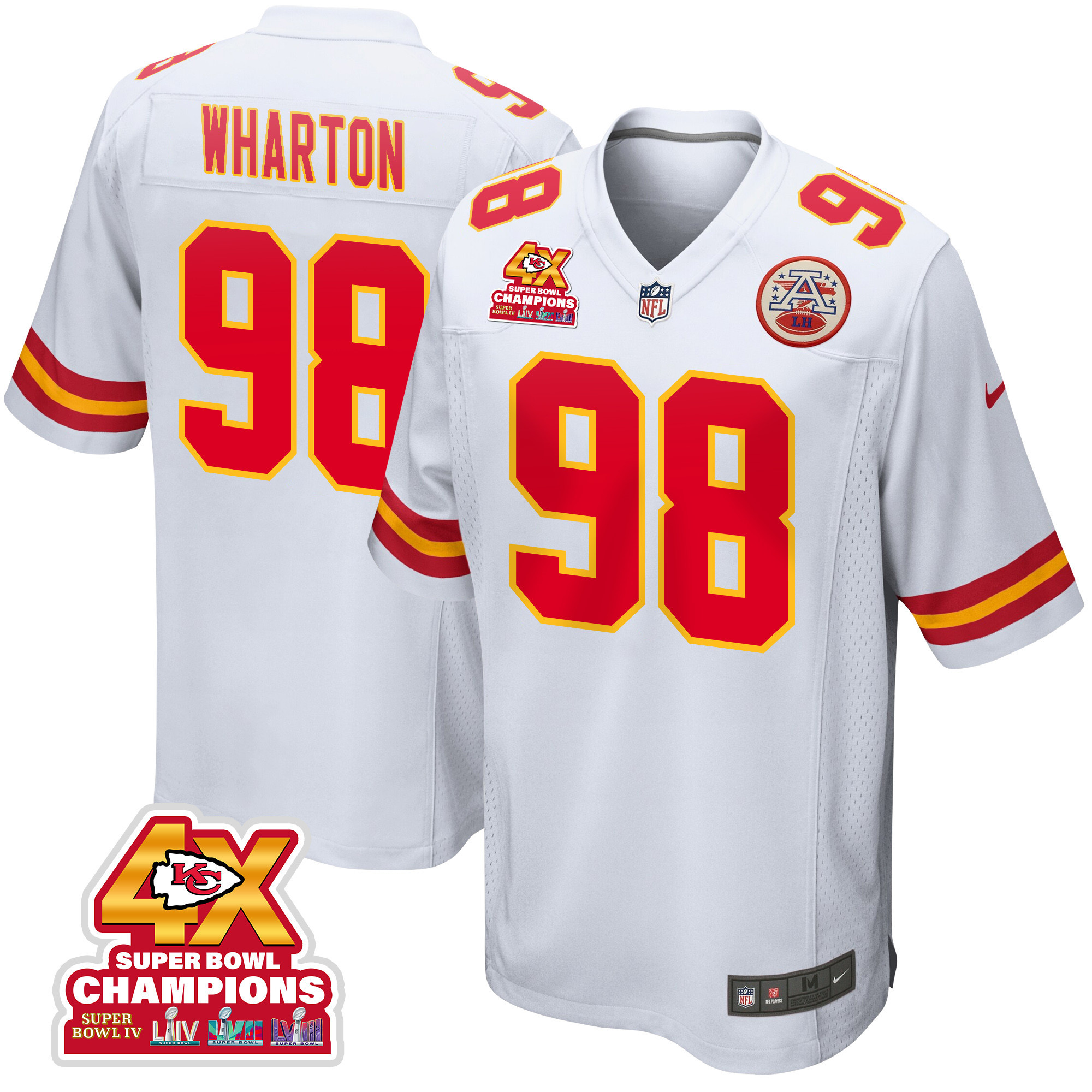 Tershawn Wharton 98 Kansas City Chiefs Super Bowl Lviii Champions 4x Game Men Jersey - White Js3065