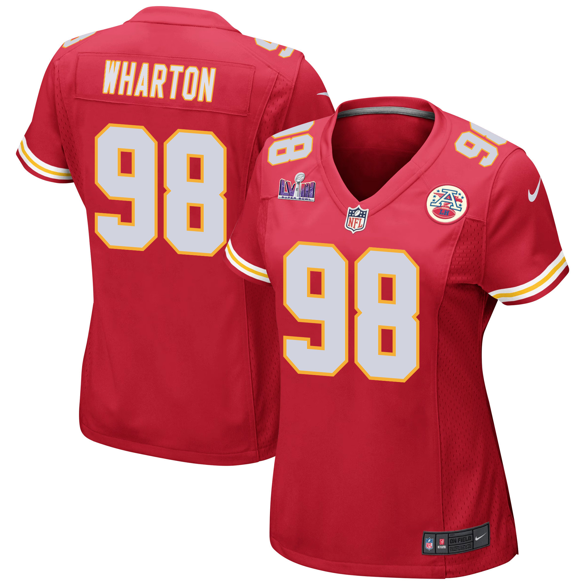 Tershawn Wharton 98 Kansas City Chiefs Super Bowl Lviii Patch Game Women Jersey - Red Js3314