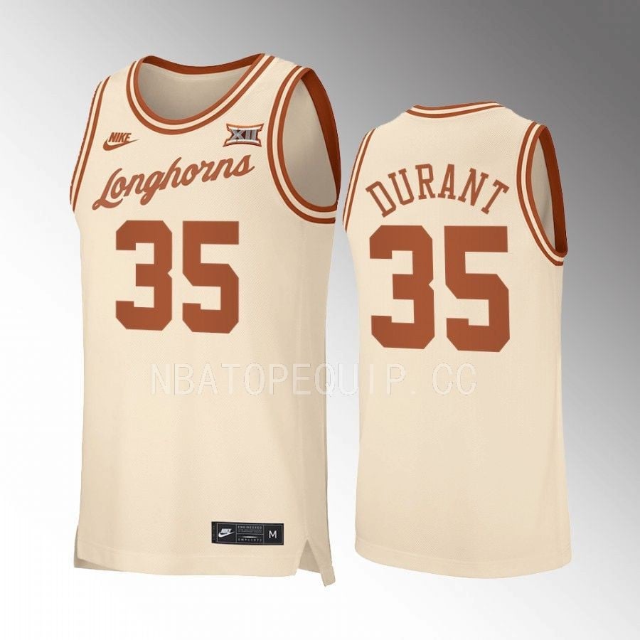 Texas Longhorns Kevin Durant 35 Jersey Retro Basketball Cream Uniform