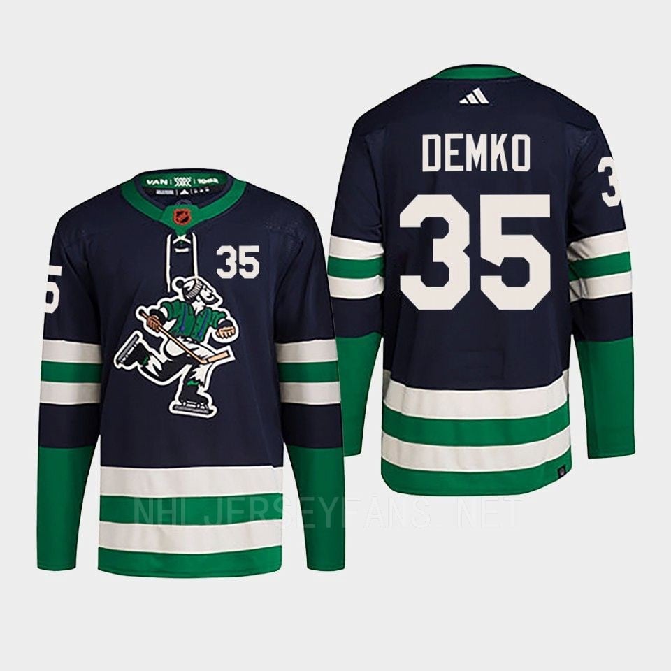 Thatcher Demko 35 Reverse Retro 2.0 2022 Vancouver Canucks Navy Jersey Primegreen