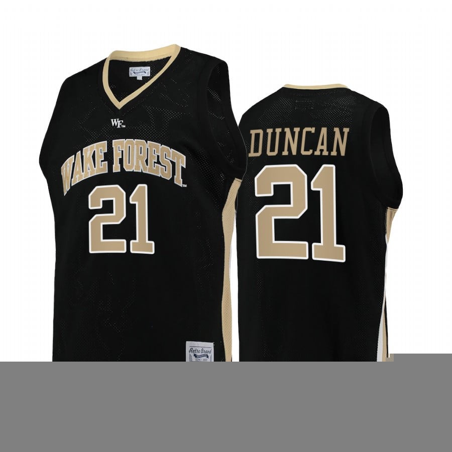 Tim Duncan 21 Wake Forest Demon Deacons Black Jersey College Basketball Retro