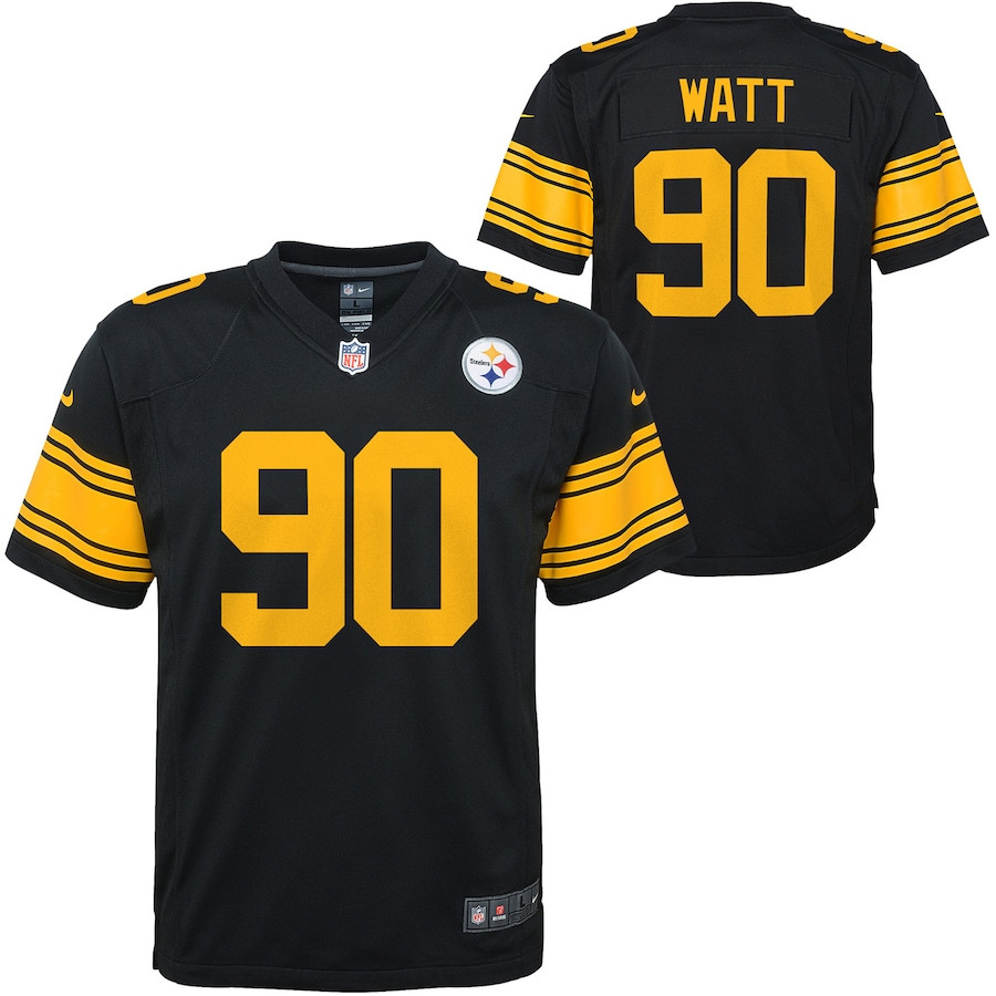 T.j. Watt 90 Pittsburgh Steelers Youth Game Jersey - Black Js3905