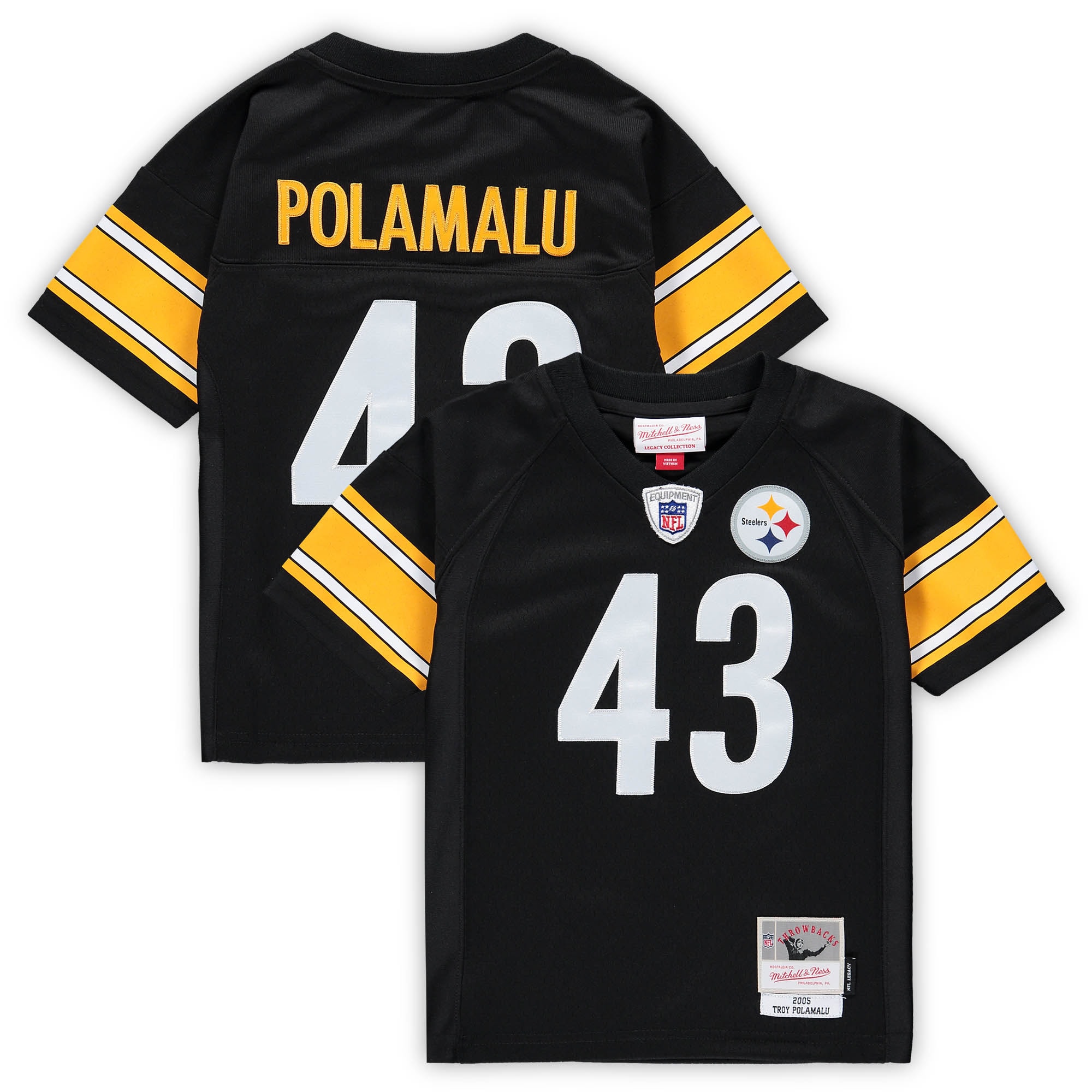 Toddler Mitchell & Ness Troy Polamalu Black Pittsburgh Steelers 2005 Retired Legacy Jersey Js5692