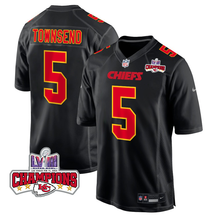 Tommy Townsend 5 Kansas City Chiefs Super Bowl Lviii Champions 4 Stars Patch Fashion Game Men Jersey - Carbon Black Js3916