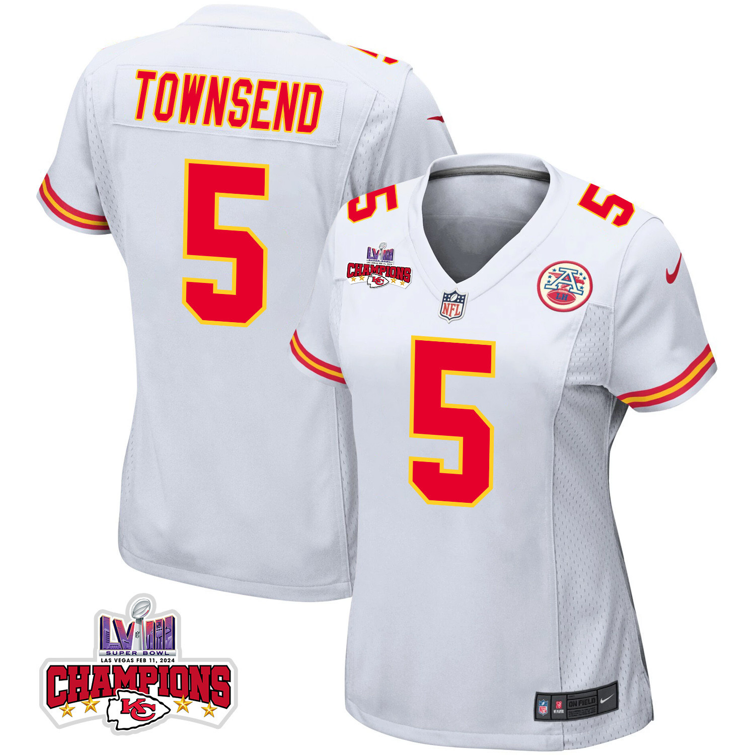 Tommy Townsend 5 Kansas City Chiefs Super Bowl Lviii Champions 4 Stars Patch Game Women Jersey - White Js9797