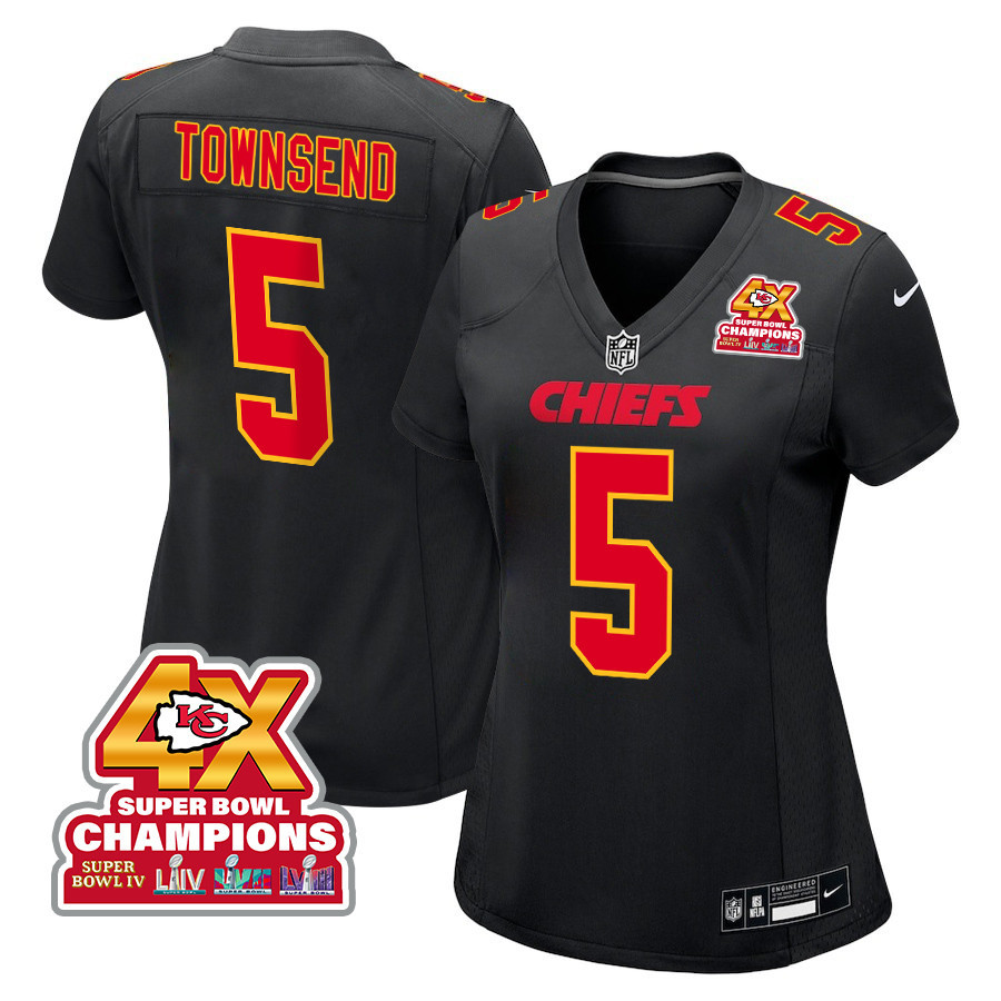 Tommy Townsend 5 Kansas City Chiefs Super Bowl Lviii Champions 4x Fashion Game Women Jersey - Carbon Black Js7195