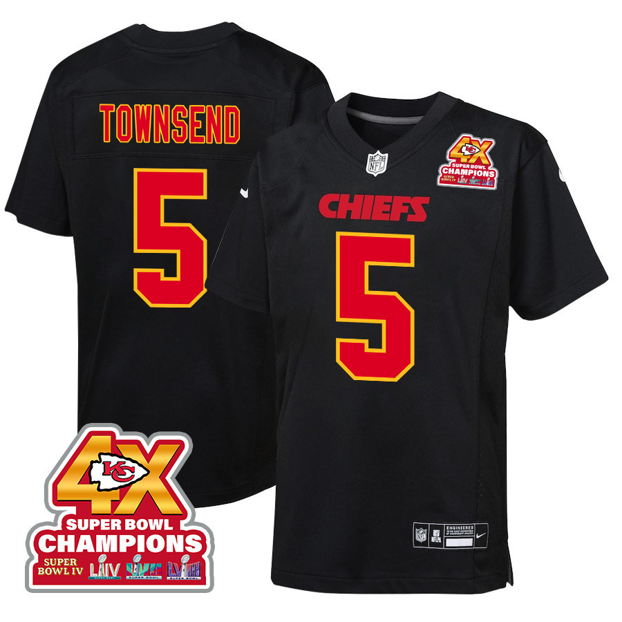 Tommy Townsend 5 Kansas City Chiefs Super Bowl Lviii Champions 4x Fashion Game Youth Jersey - Carbon Black Js4348