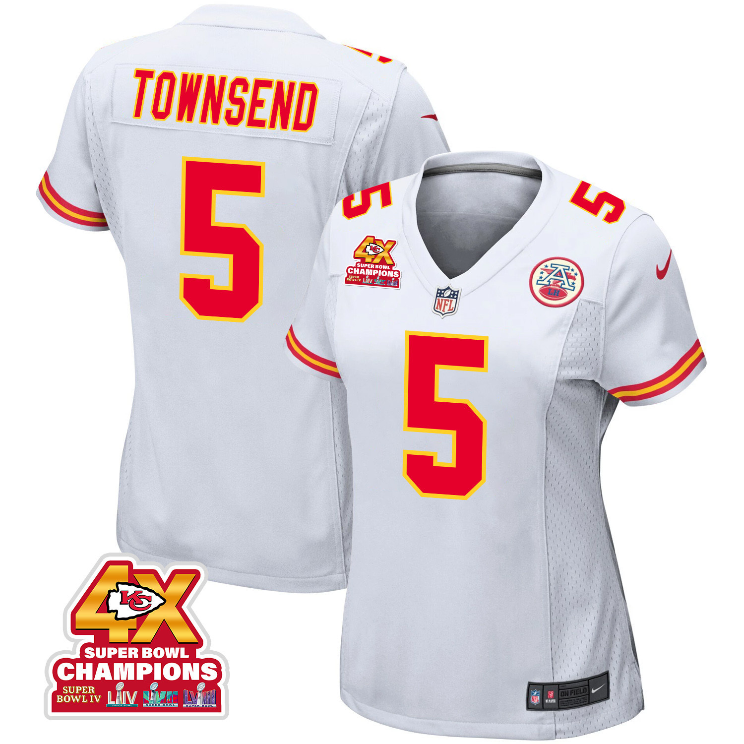 Tommy Townsend 5 Kansas City Chiefs Super Bowl Lviii Champions 4x Game Women Jersey - White Js4483