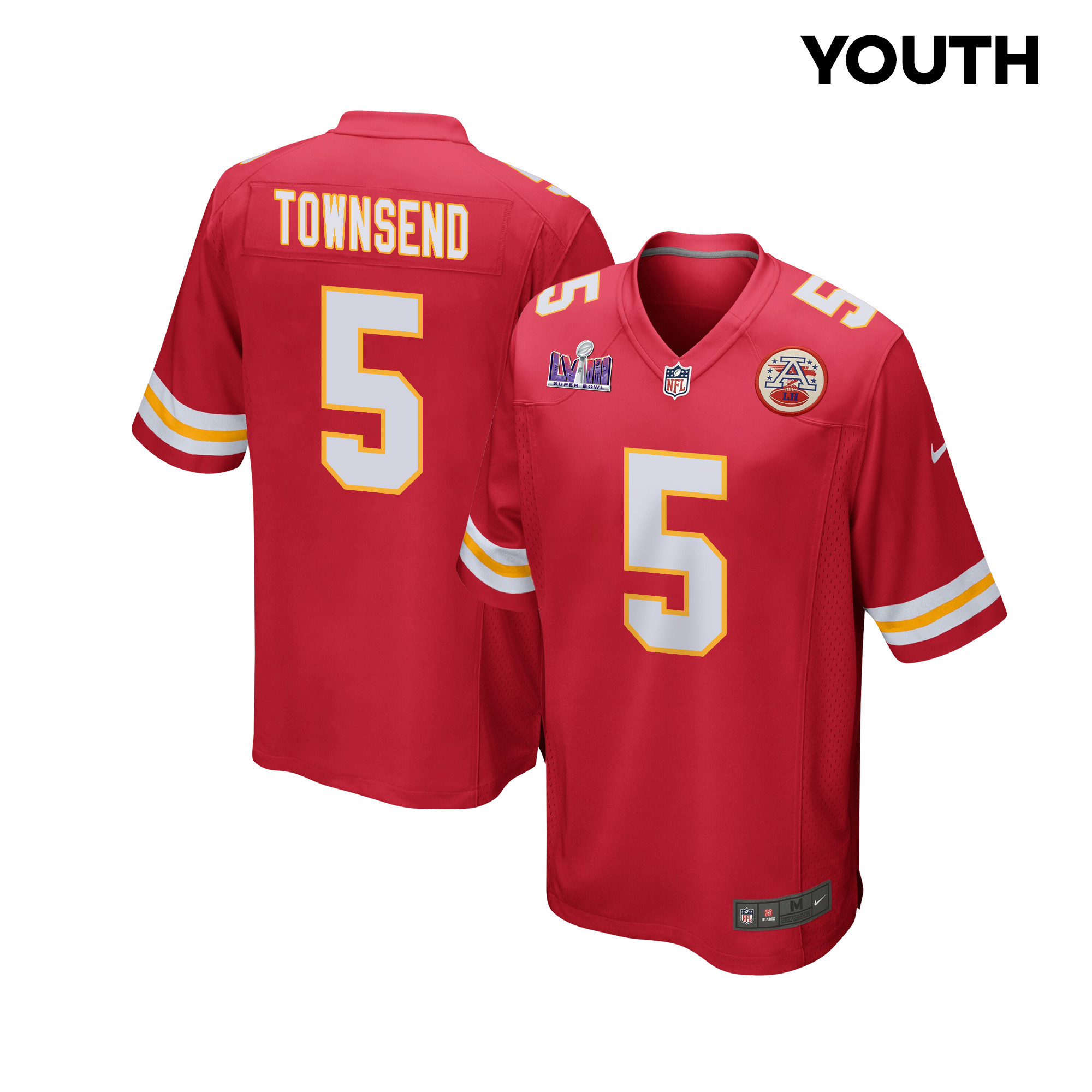 Tommy Townsend 5 Kansas City Chiefs Super Bowl Lviii Patch Game Youth Jersey - Red Js2389