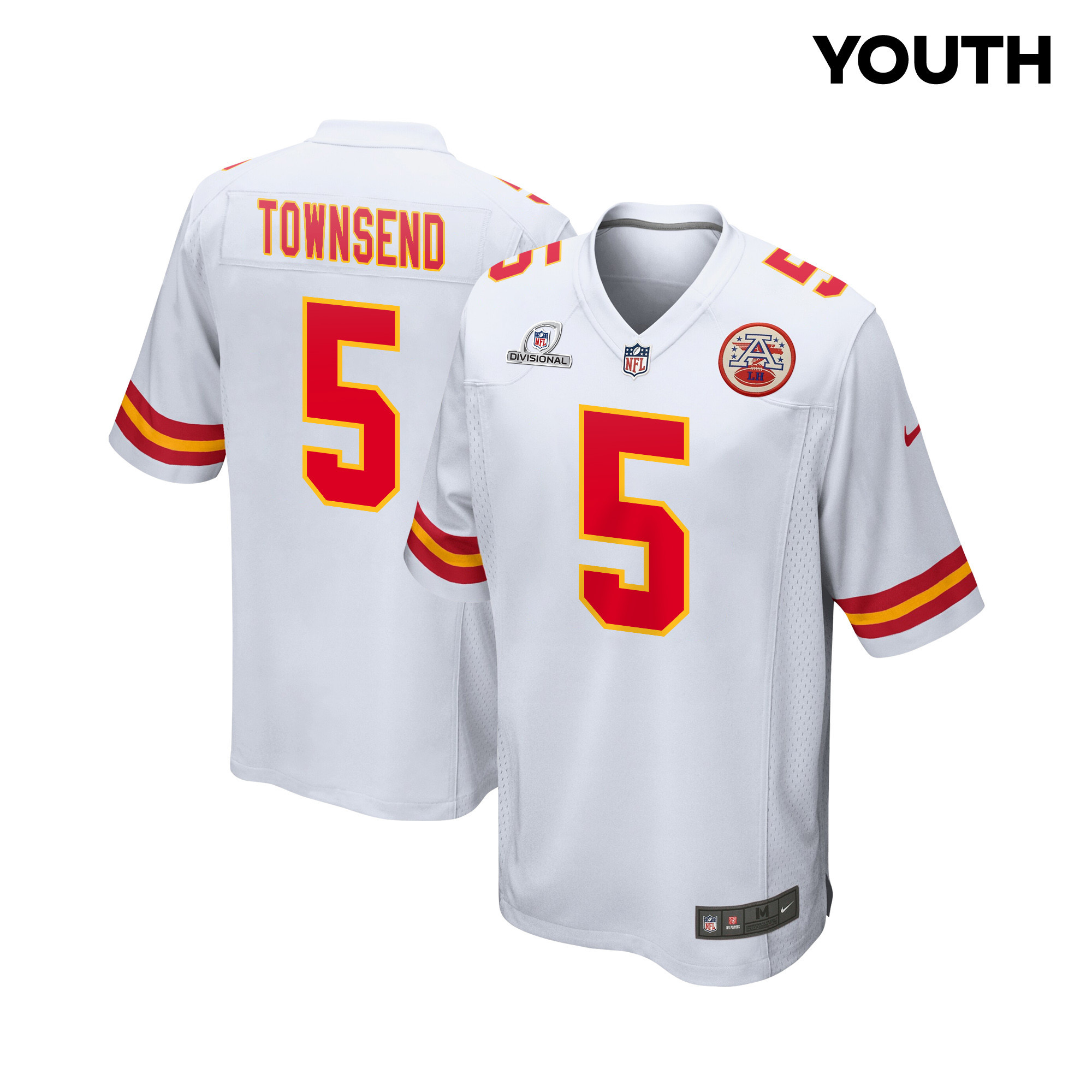 Tommy Townsend 5 Kansas City Chiefs Super Bowl Lviii Patch Game Youth Jersey - White Js5402