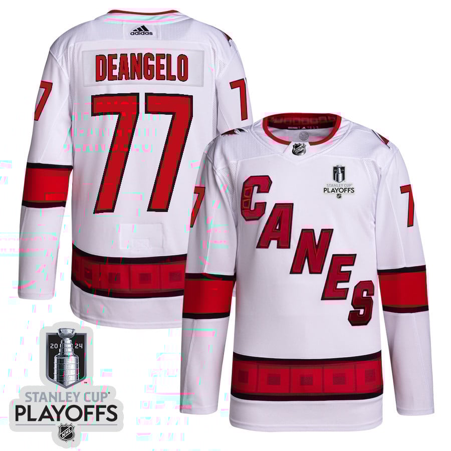 Tony Deangelo 77 Carolina Hurricanes 2024 Nhl Playoffs Patch Away Jersey - Men, White