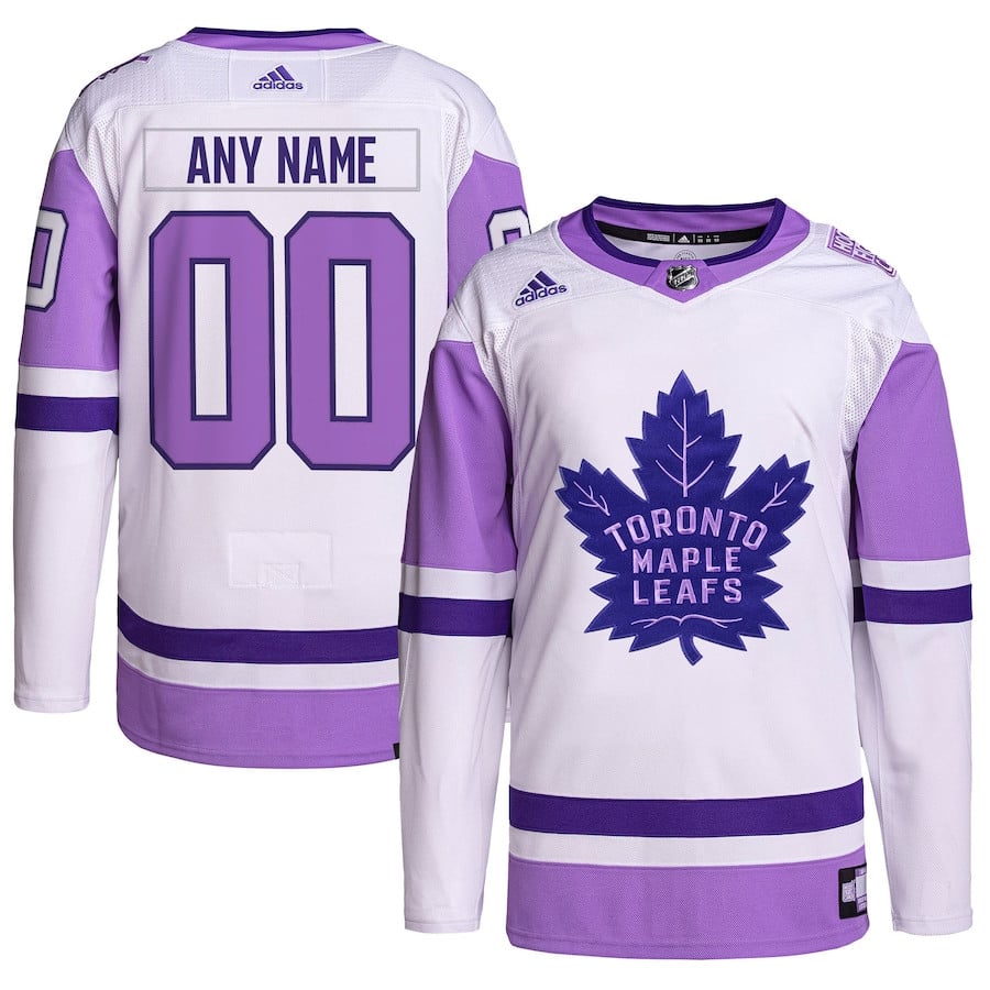 Toronto Maple Leafs Hockey Fights Cancer Primegreen Custom Men Jersey - White/purple