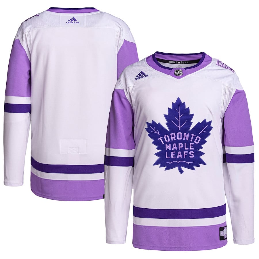 Toronto Maple Leafs Hockey Fights Cancer Primegreen Men Jersey - White/purple