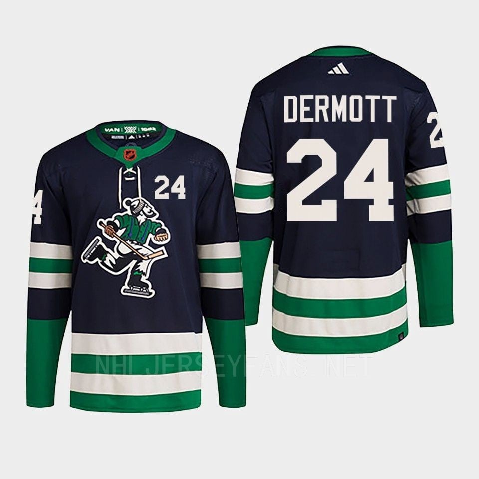 Travis Dermott 24 Reverse Retro 2.0 2022 Vancouver Canucks Navy Jersey Primegreen
