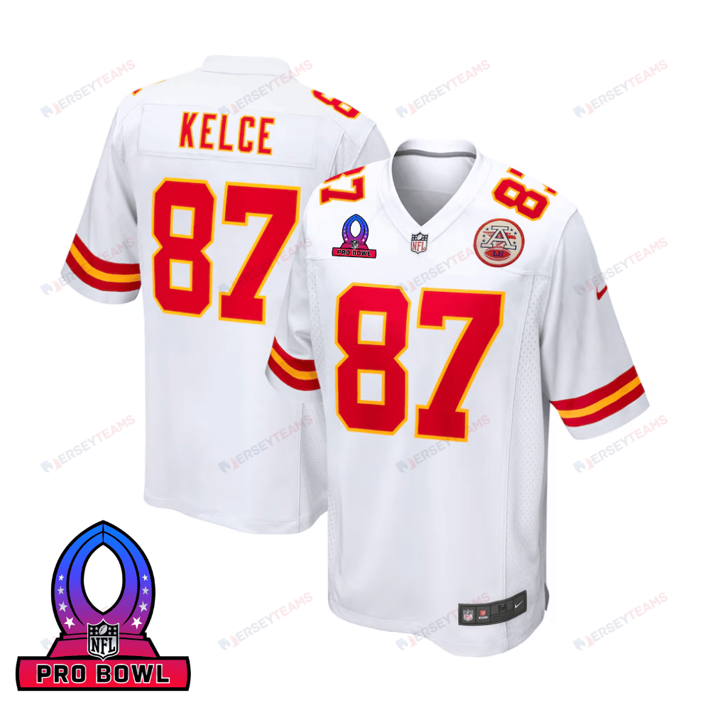 Travis Kelce 87 Kansas City Chiefs 2025 Pro Bowl Patch Game Men Jersey - White Js5483