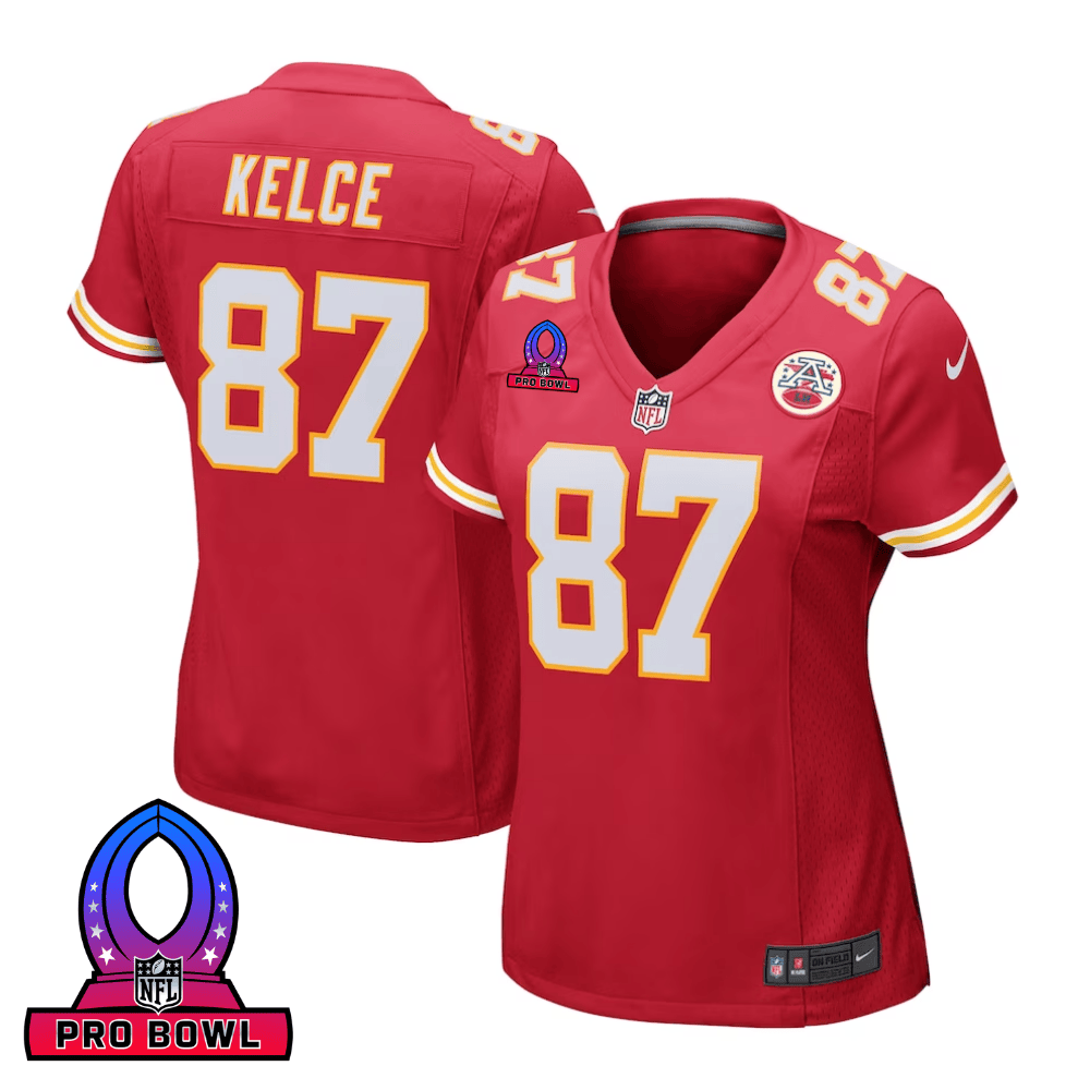 Travis Kelce 87 Kansas City Chiefs 2025 Pro Bowl Patch Women Game Jersey - Red Js7360