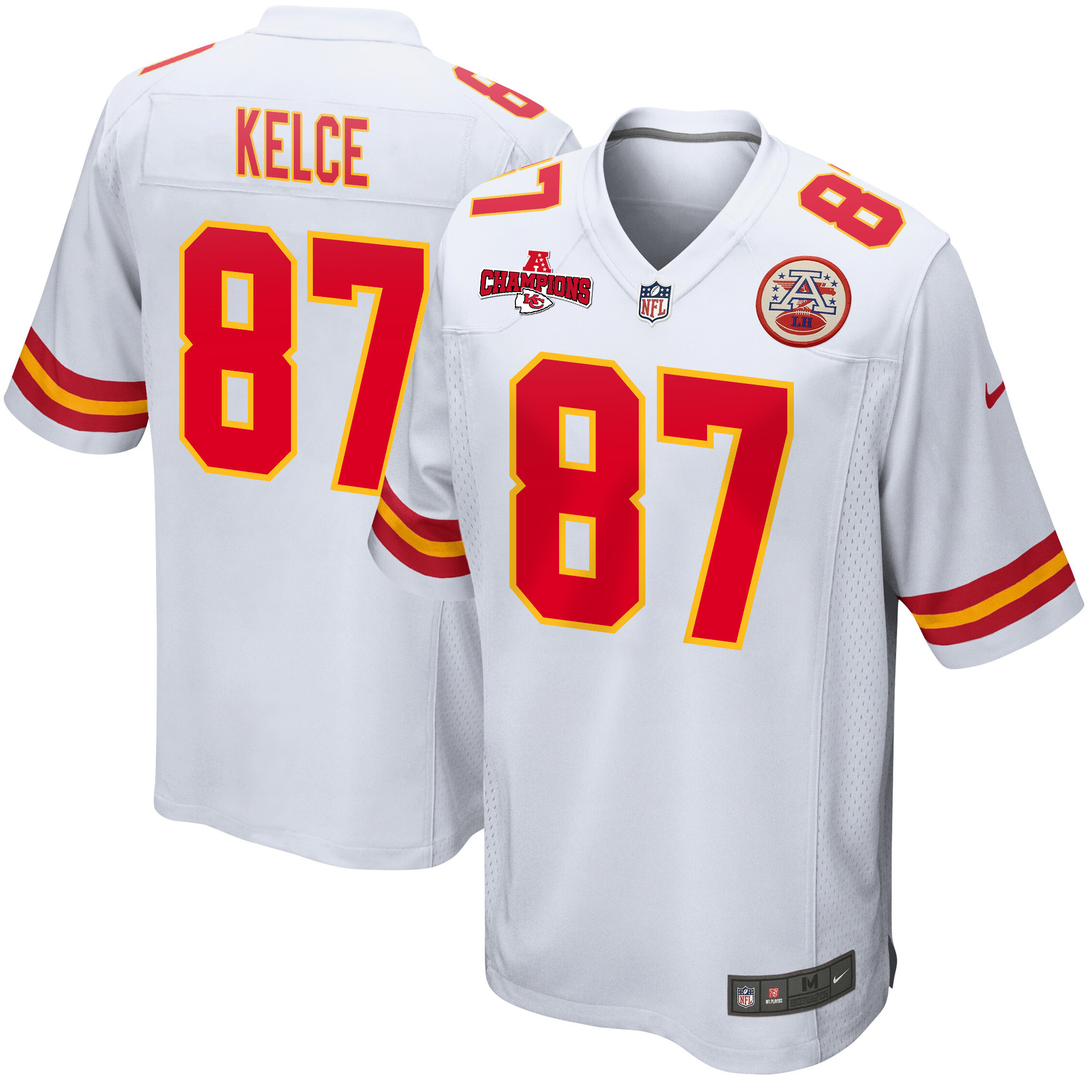 Travis Kelce 87 Kansas City Chiefs Afc Champions Patch Game Men Jersey - White Js3315