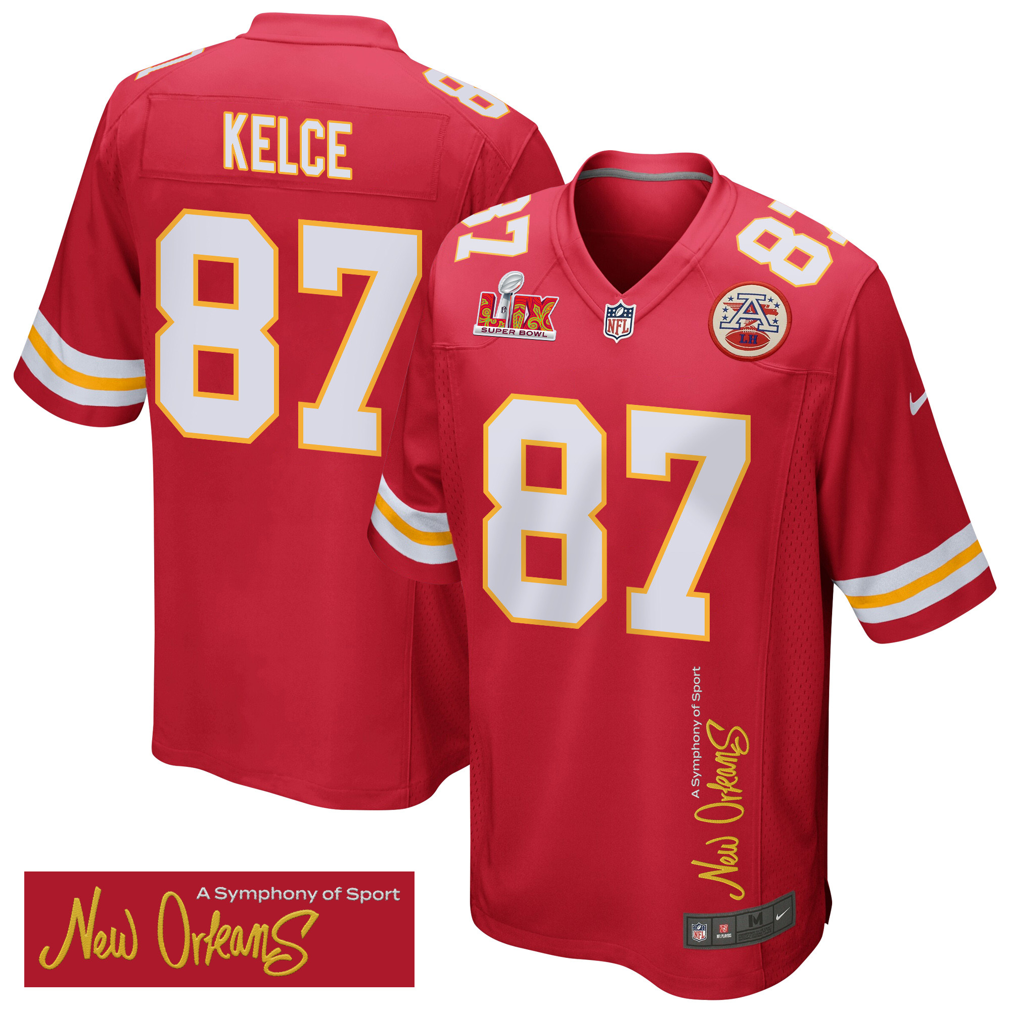 Travis Kelce 87 Kansas City Chiefs Super Bowl Lix 'new Orleans - A Symphony Of Sport' Embroidered Game Men Jersey - Red Js5084