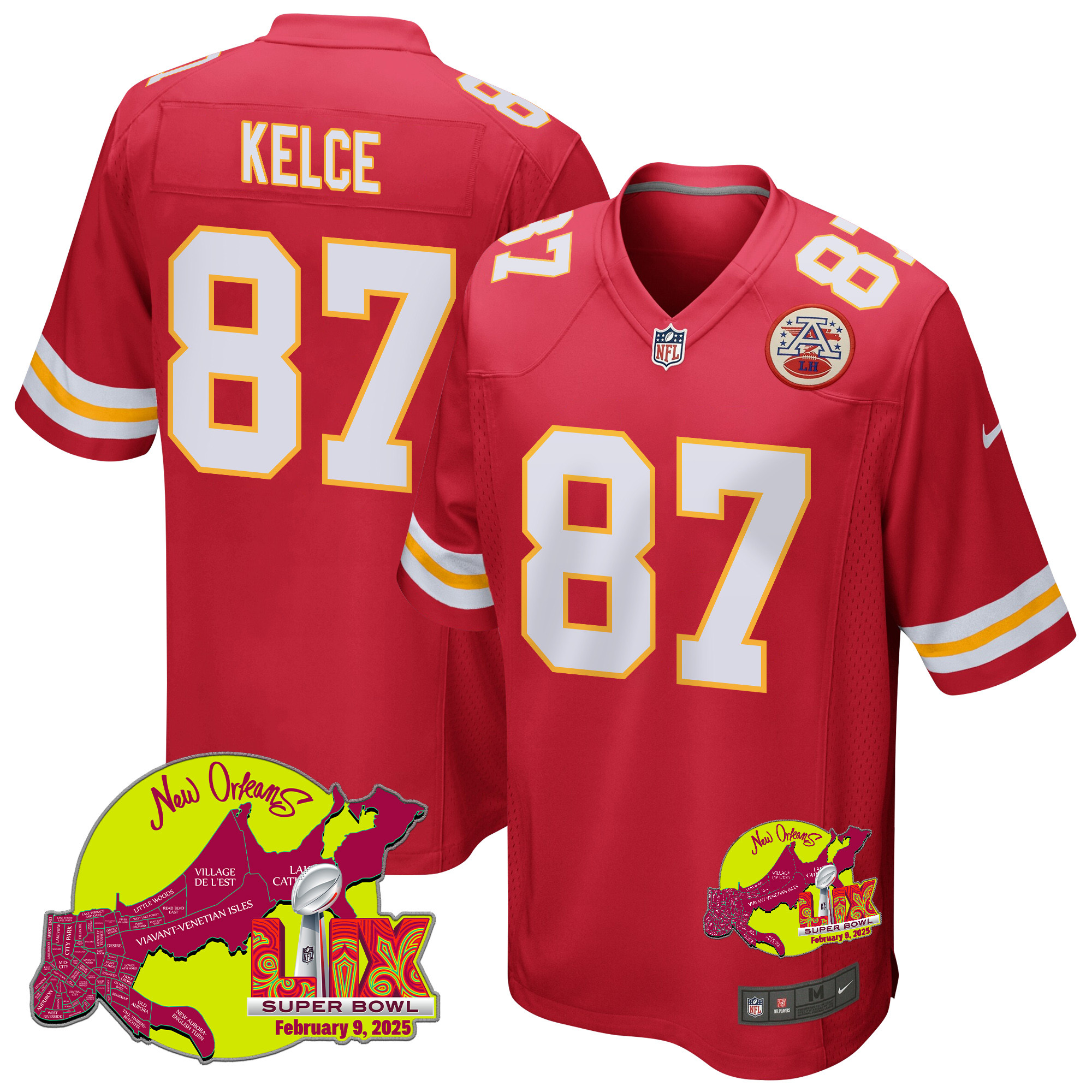 Travis Kelce 87 Kansas City Chiefs Super Bowl Lix New Orleans Patch Game Men Jersey - Red Js3309