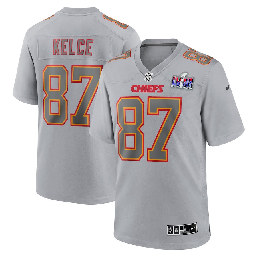 Travis Kelce 87 Kansas City Chiefs Super Bowl Lviii Atmosphere Fashion Game Men Jersey - Gray Js3582