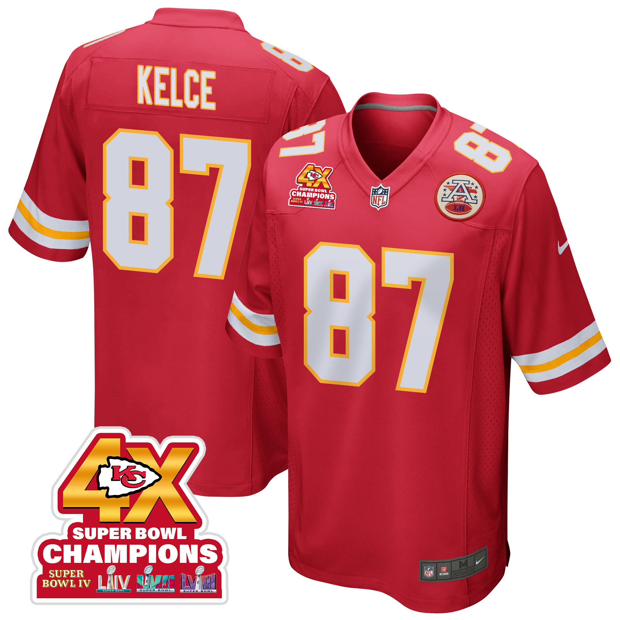 Travis Kelce 87 Kansas City Chiefs Super Bowl Lviii Champions 4x Game Men Jersey - Red Js6839