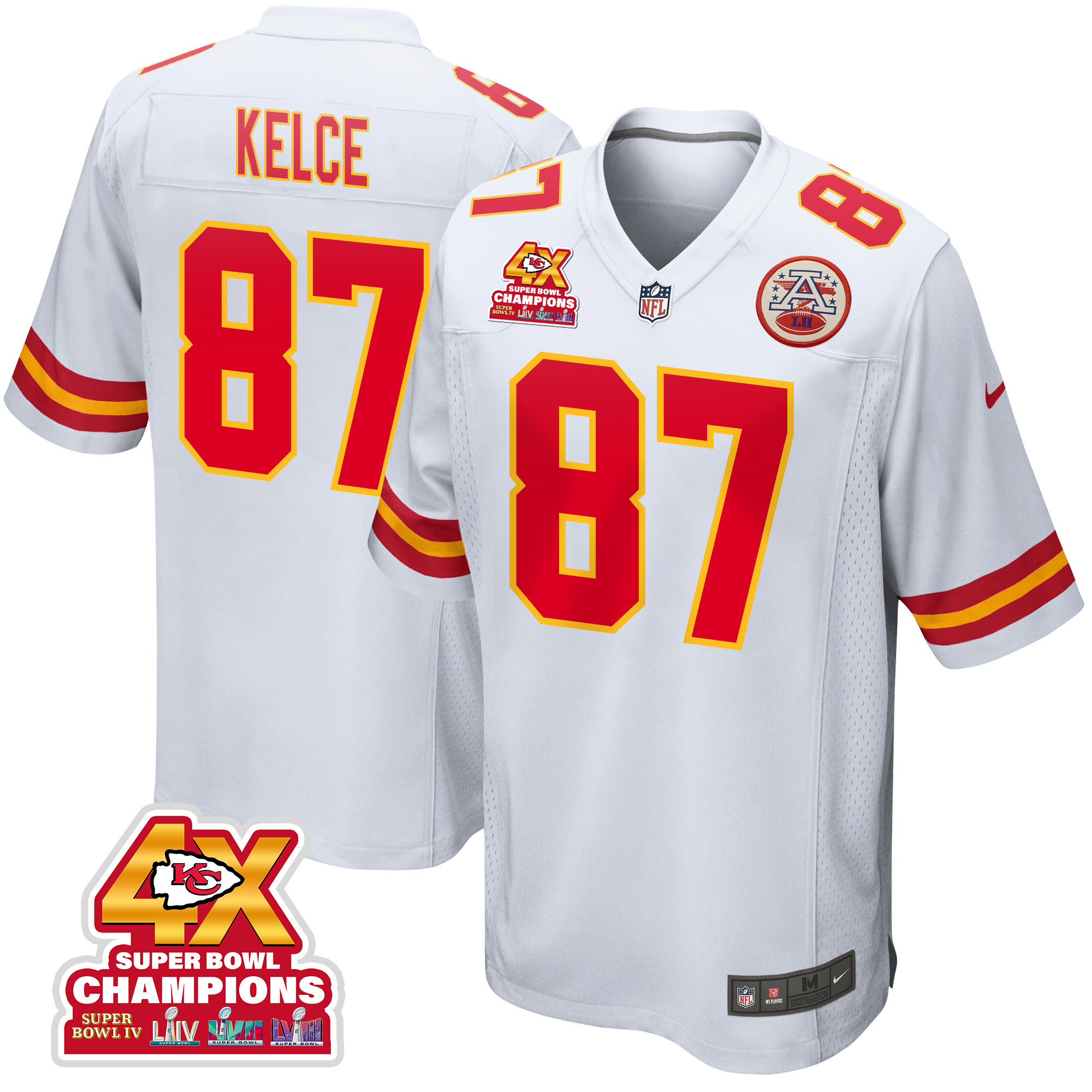 Travis Kelce 87 Kansas City Chiefs Super Bowl Lviii Champions 4x Game Men Jersey - White Js1737