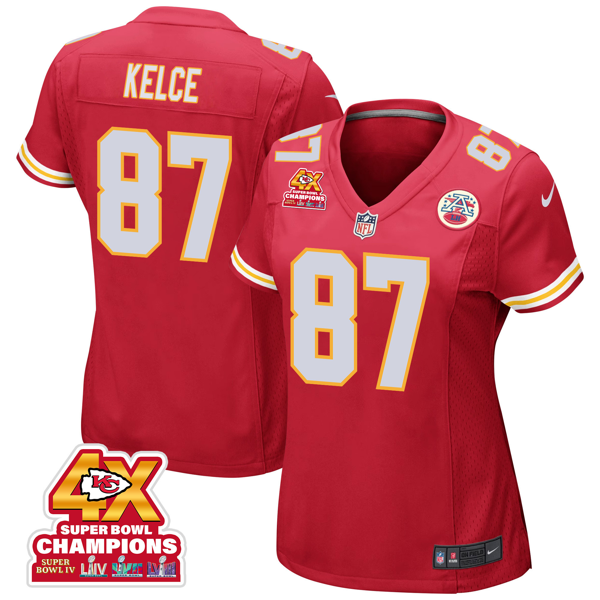 Travis Kelce 87 Kansas City Chiefs Super Bowl Lviii Champions 4x Game Women Jersey - Red Js6443