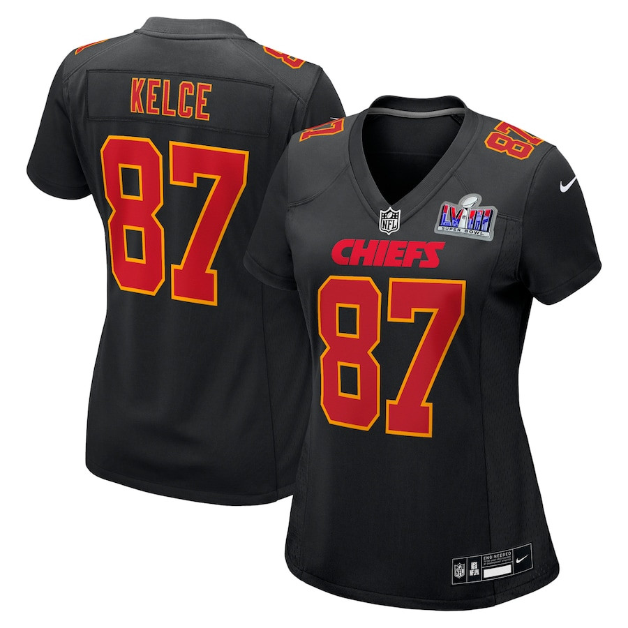 Travis Kelce 87 Kansas City Chiefs Super Bowl Lviii Fashion Game Women Jersey - Carbon Black Js7359