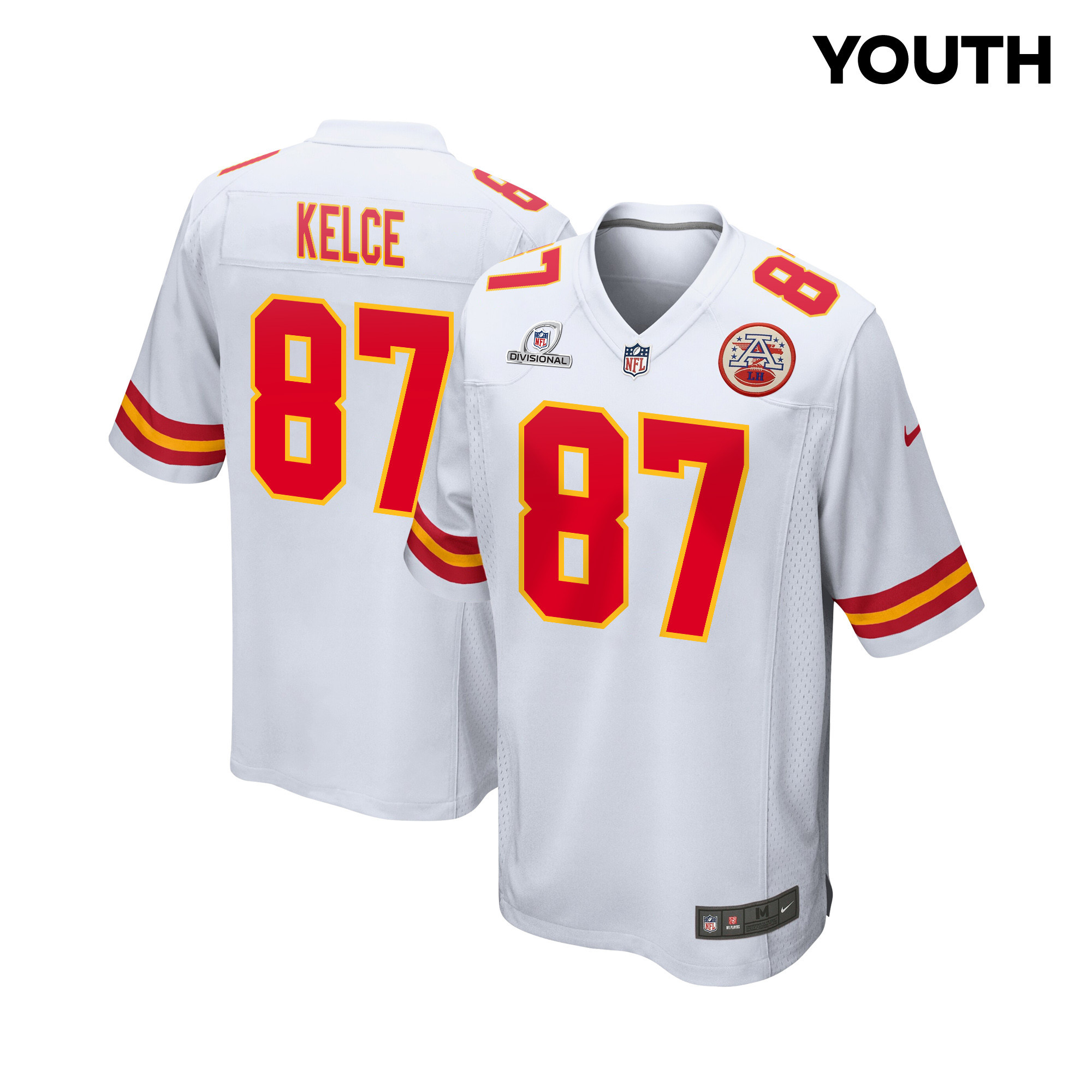 Travis Kelce 87 Kansas City Chiefs Super Bowl Lviii Patch Game Youth Jersey - White Js1823