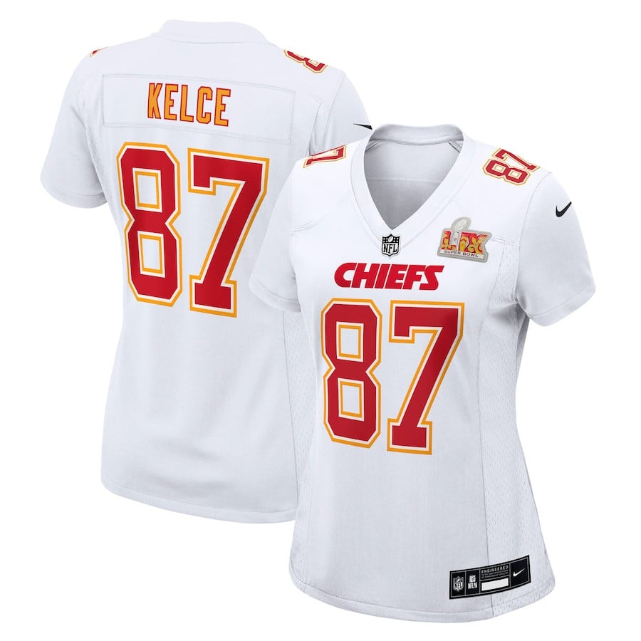 Travis Kelce 87 Kansas City Chiefs Women's Super Bowl Lix Fashion Game Jersey - Tundra White Js2425