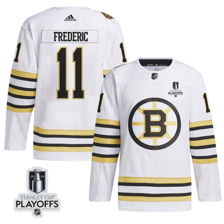 Trent Frederic 11 Boston Bruins 2024 Nhl Playoffs Patch Away Jersey - Men, White