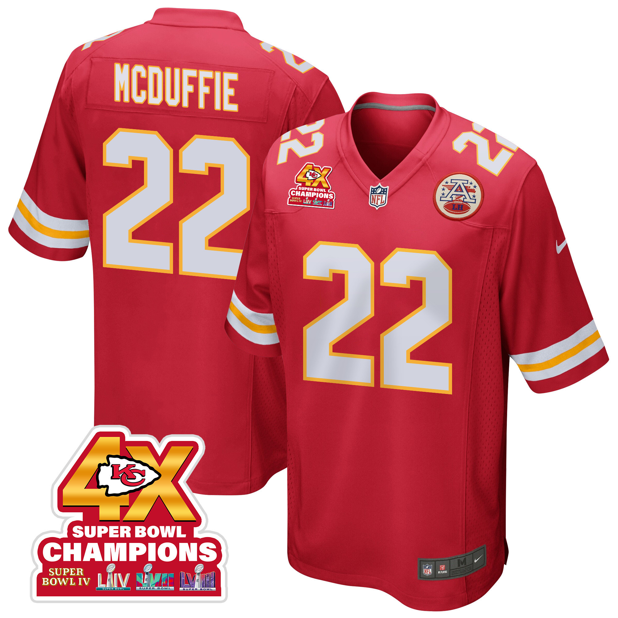 Trent Mcduffie 22 Kansas City Chiefs Super Bowl Lviii Champions 4x Game Men Jersey - Red Js2180