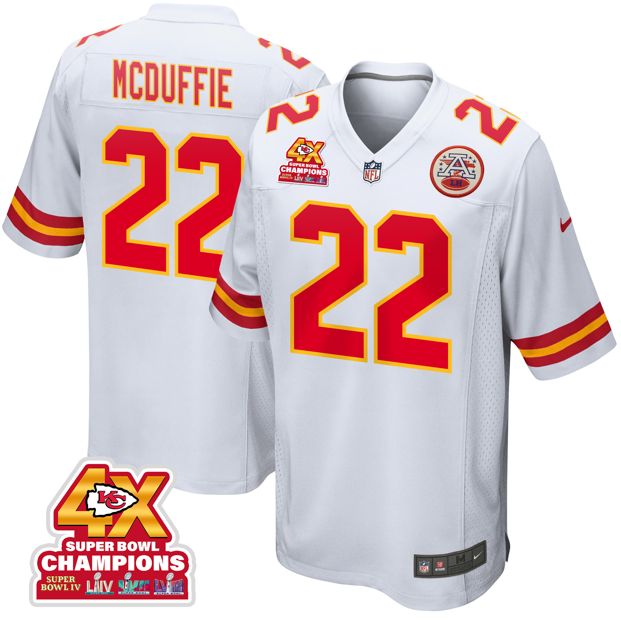 Trent Mcduffie 22 Kansas City Chiefs Super Bowl Lviii Champions 4x Game Men Jersey - White Js1260
