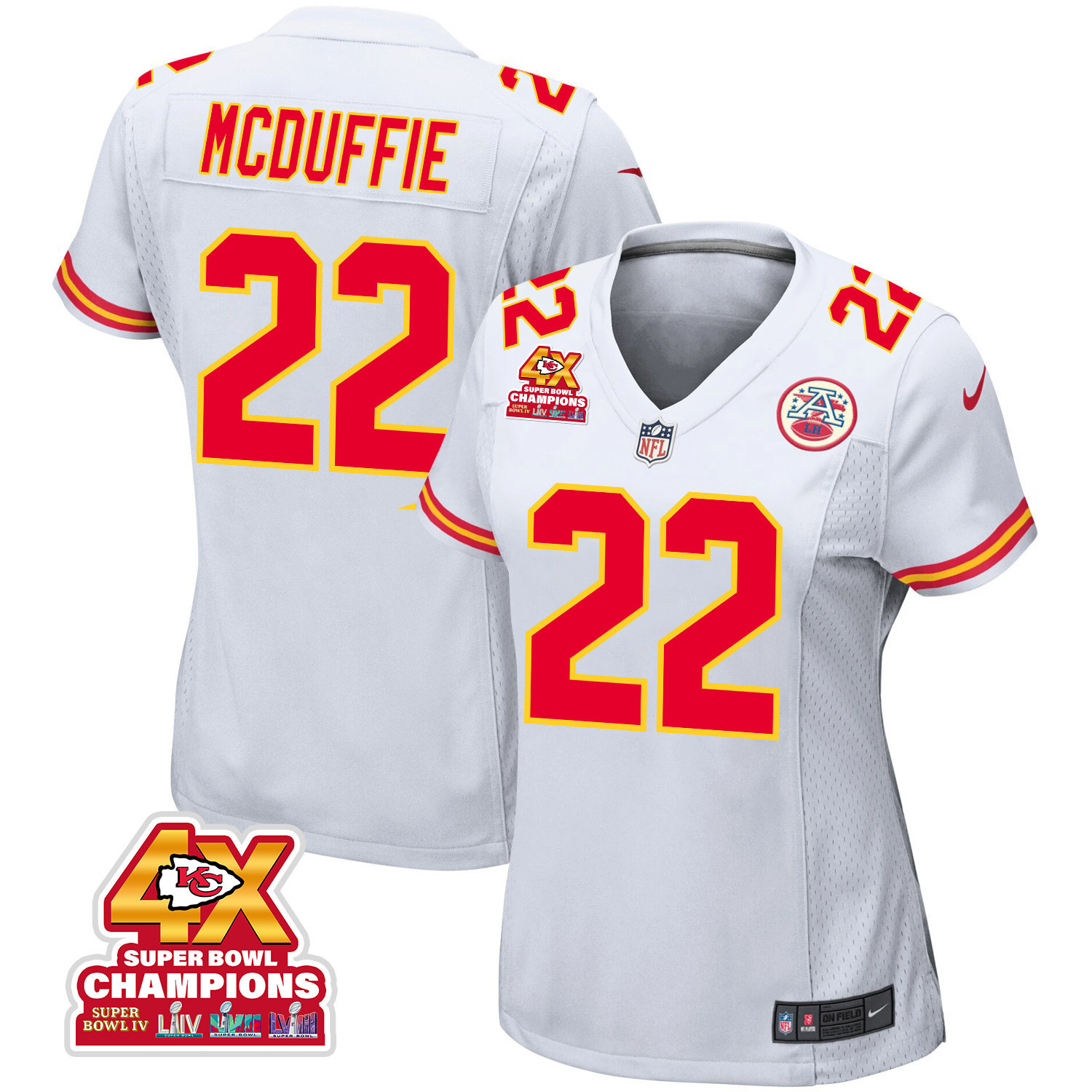 Trent Mcduffie 22 Kansas City Chiefs Super Bowl Lviii Champions 4x Game Women Jersey - White Js7307