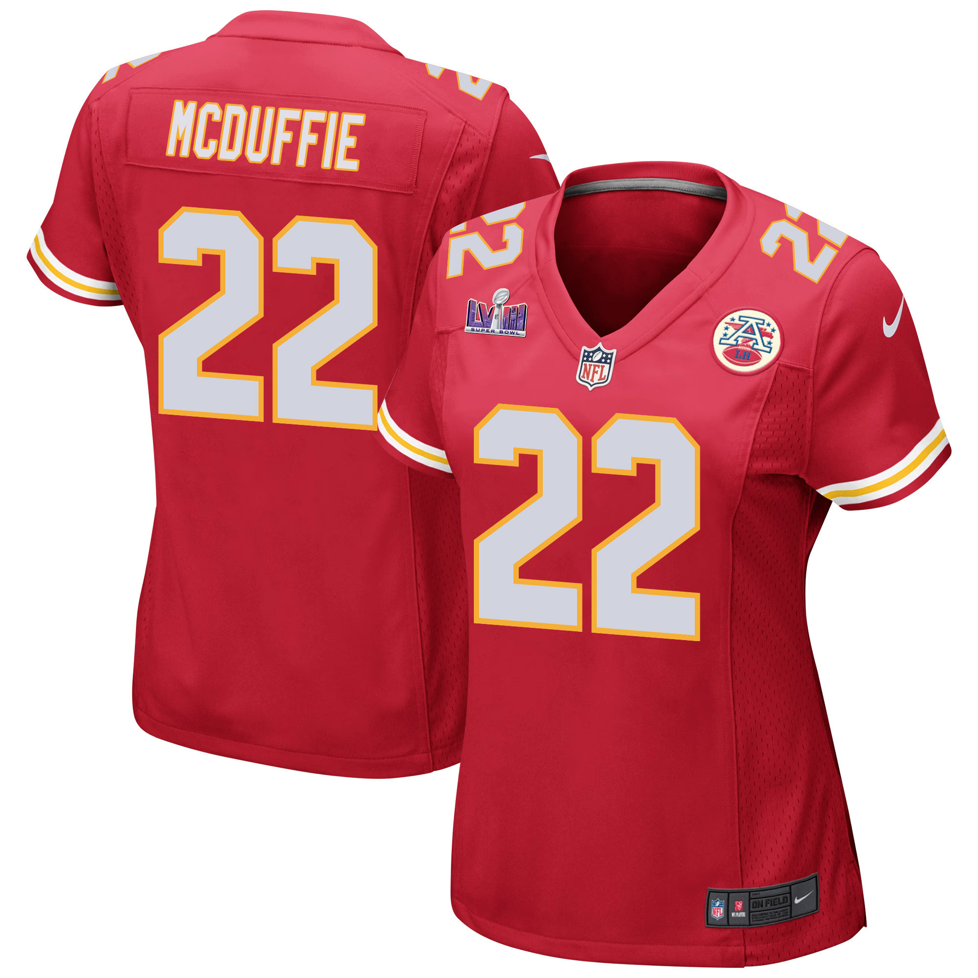 Trent Mcduffie 22 Kansas City Chiefs Super Bowl Lviii Patch Game Women Jersey - Red Js1152