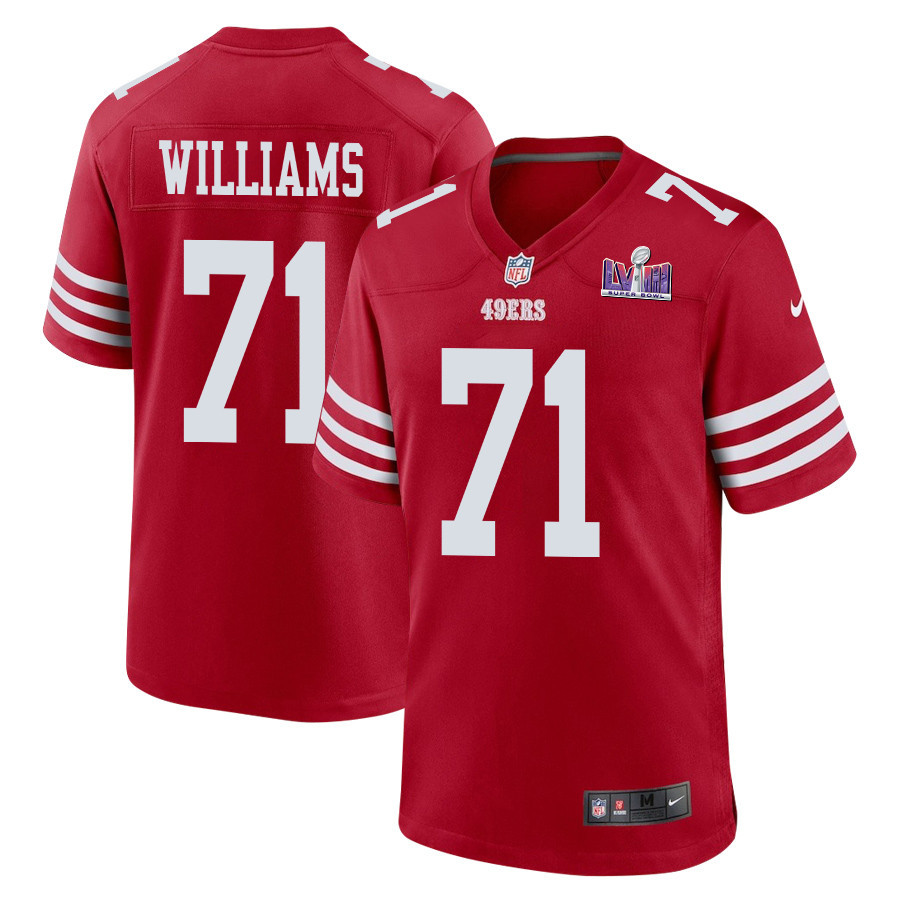 Trent Williams 71 San Francisco 49ers Super Bowl Lviii Patch Game Men Jersey - Scarlet Js1191