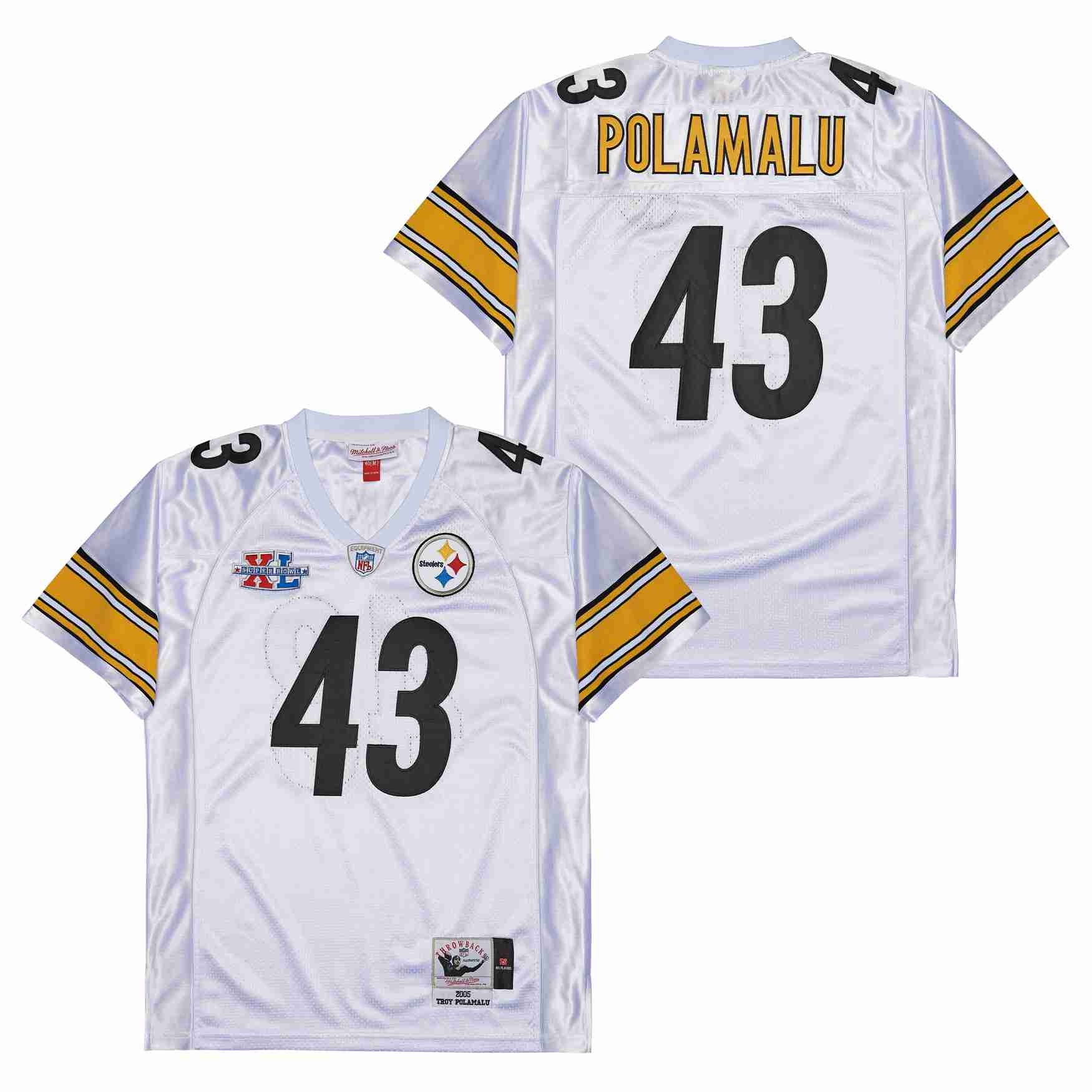 Troy Polamalu 43 Pittsburgh Steelers Super Bowl Xl Retro Throwback Men Jersey - White Js6971