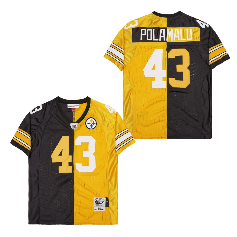 Troy Polamalu 43 Pittsburgh Steelers Two-toned Retro Throwback Men Jersey - Black/yellow Js4229