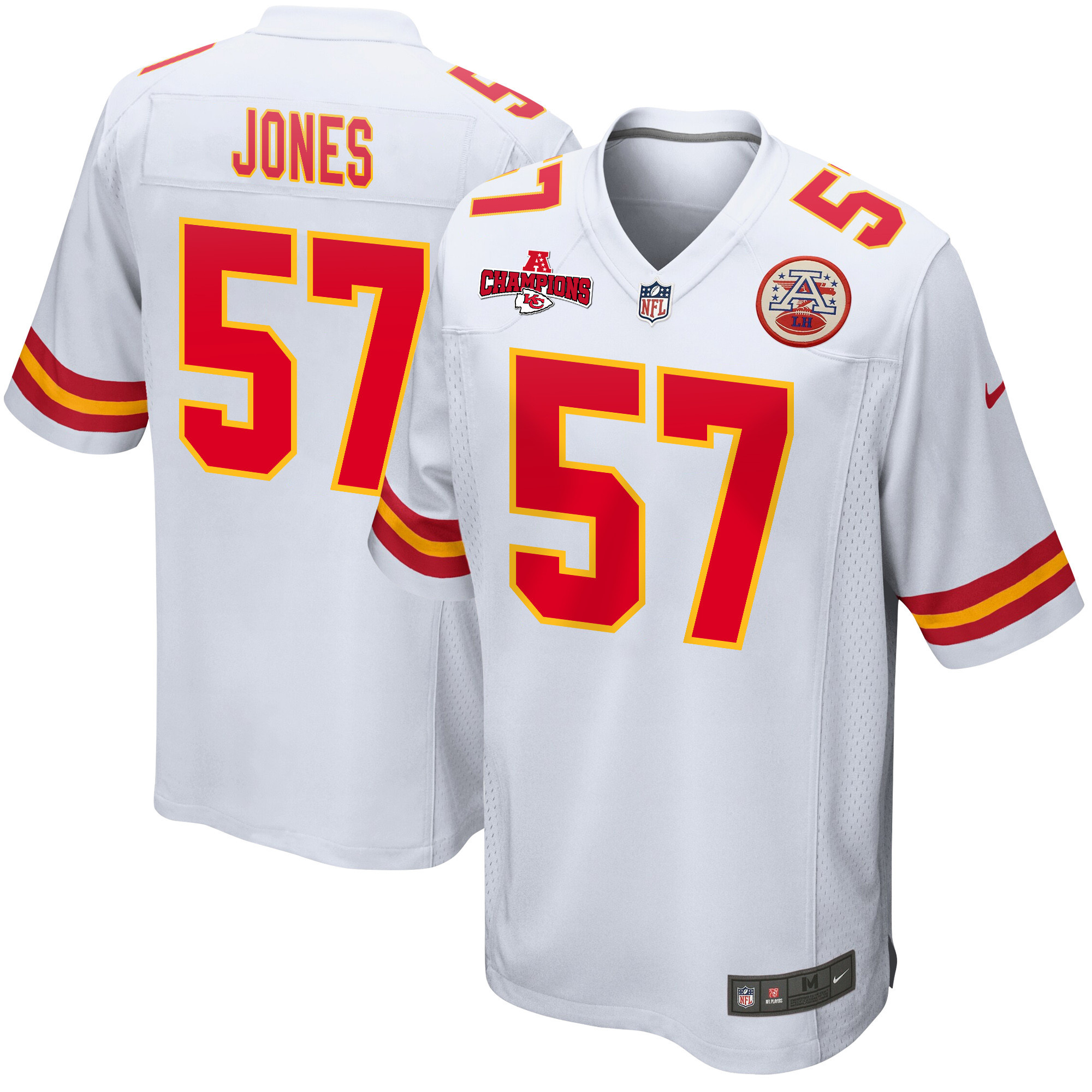 Truman Jones 57 Kansas City Chiefs Afc Champions Patch Game Men Jersey - White Js1817