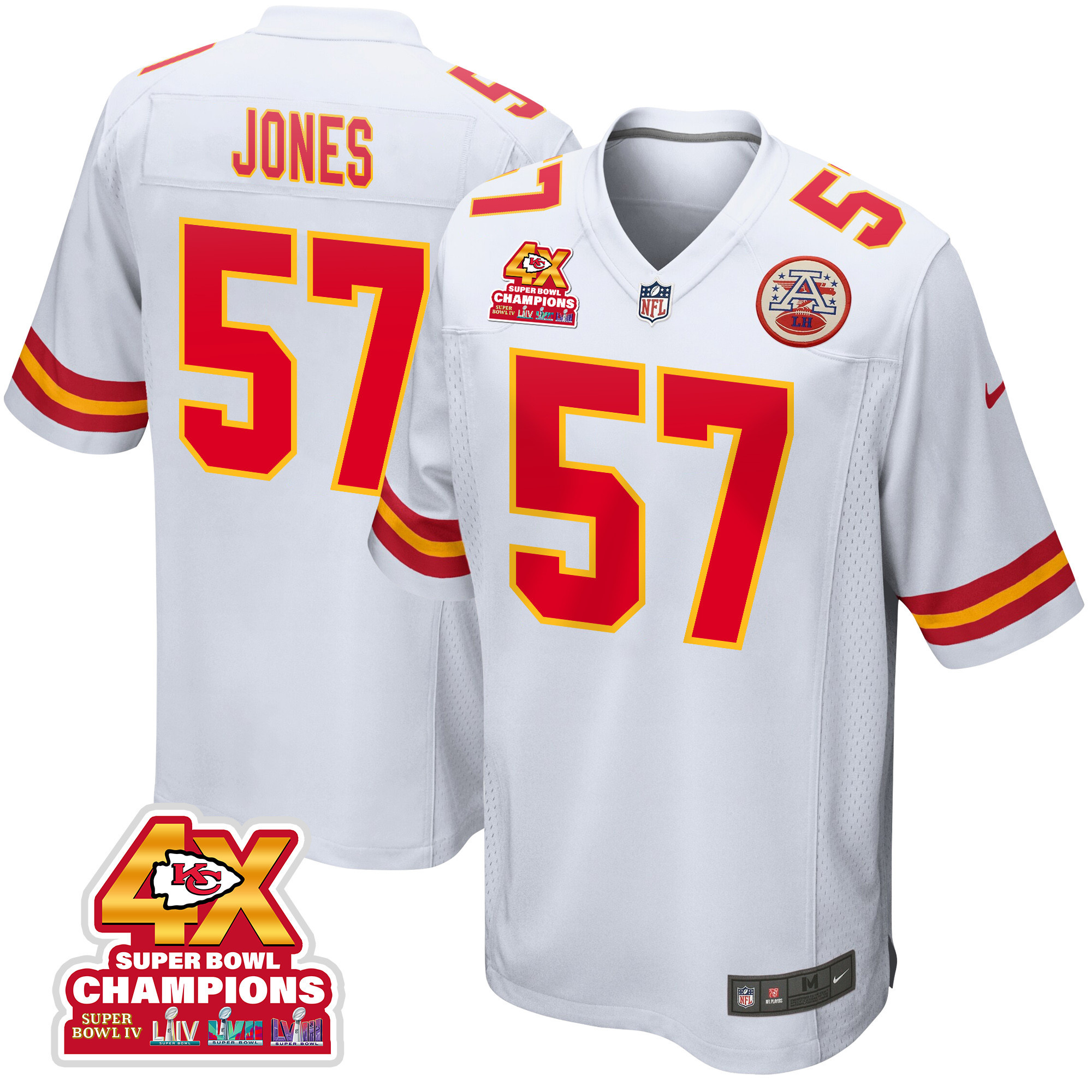 Truman Jones 57 Kansas City Chiefs Super Bowl Lviii Champions 4x Game Men Jersey - White Js5318