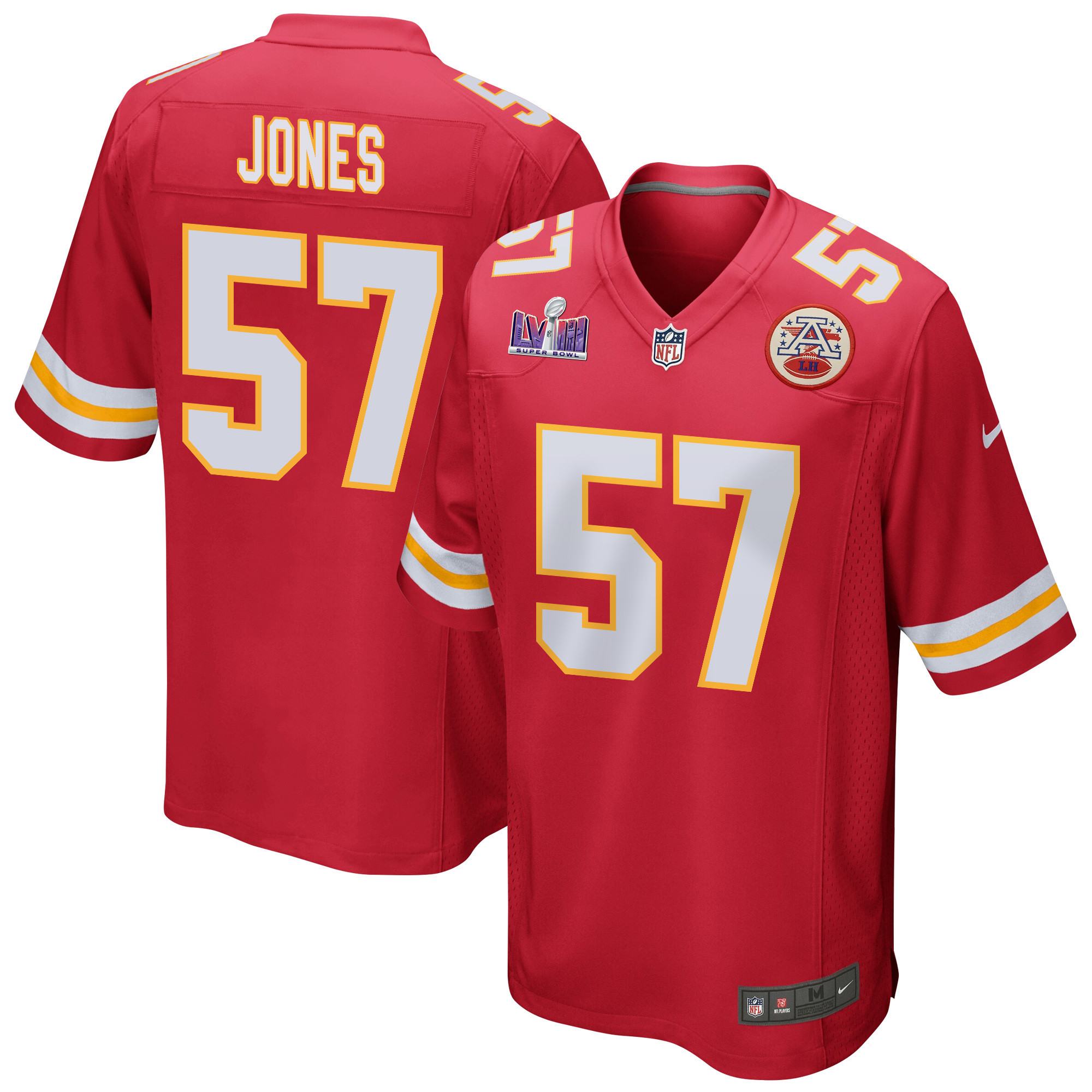 Truman Jones 57 Kansas City Chiefs Super Bowl Lviii Patch Game Men Jersey - Red Js8982