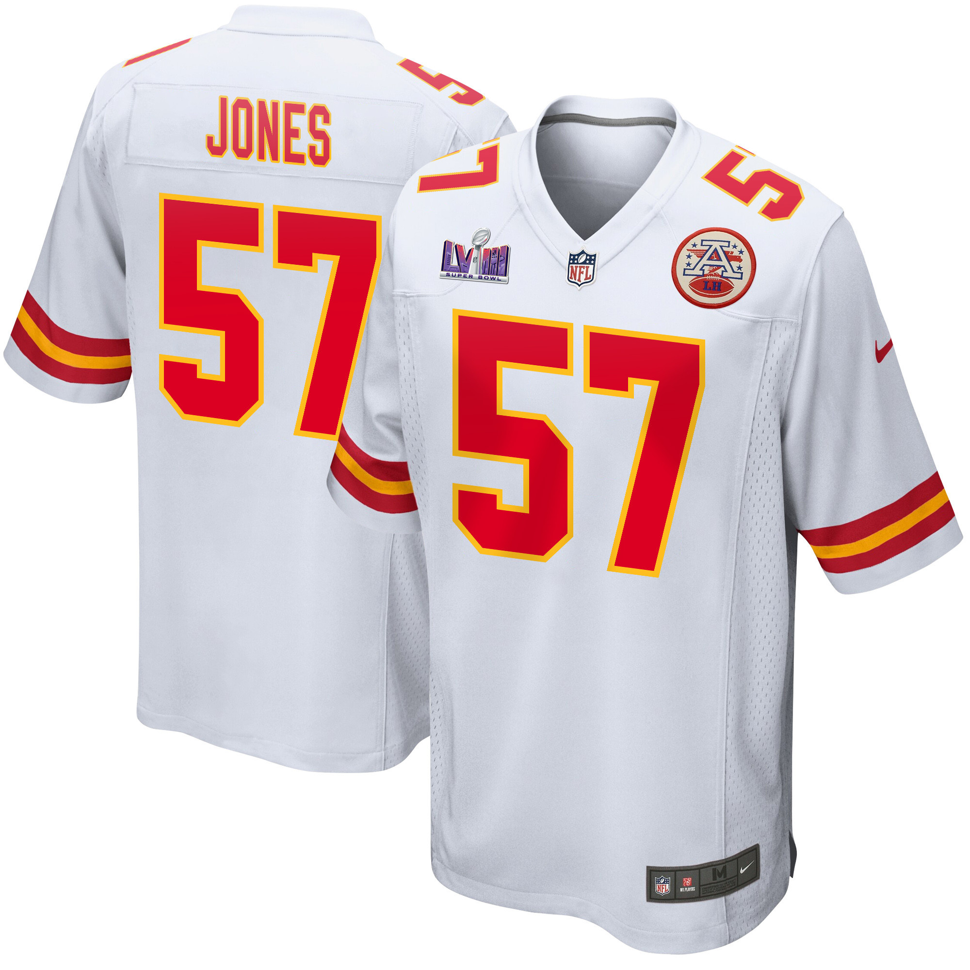 Truman Jones 57 Kansas City Chiefs Super Bowl Lviii Patch Game Men Jersey - White Js9053