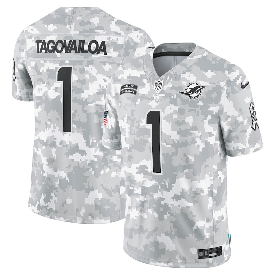 Tua Tagovailoa 1 Miami Dolphins 2024 Salute To Service Limited Men Jersey - Arctic Camo Js2452