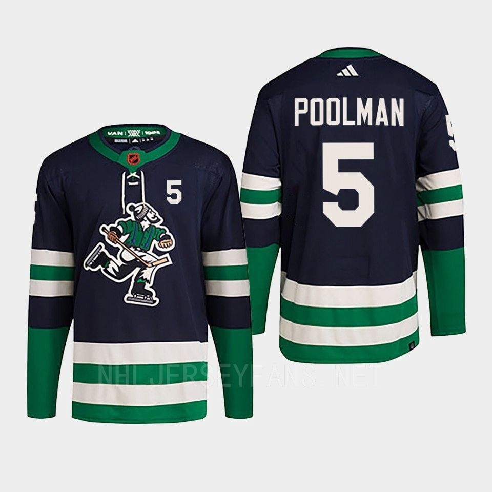 Tucker Poolman 5 Reverse Retro 2.0 2022 Vancouver Canucks Navy Jersey Primegreen