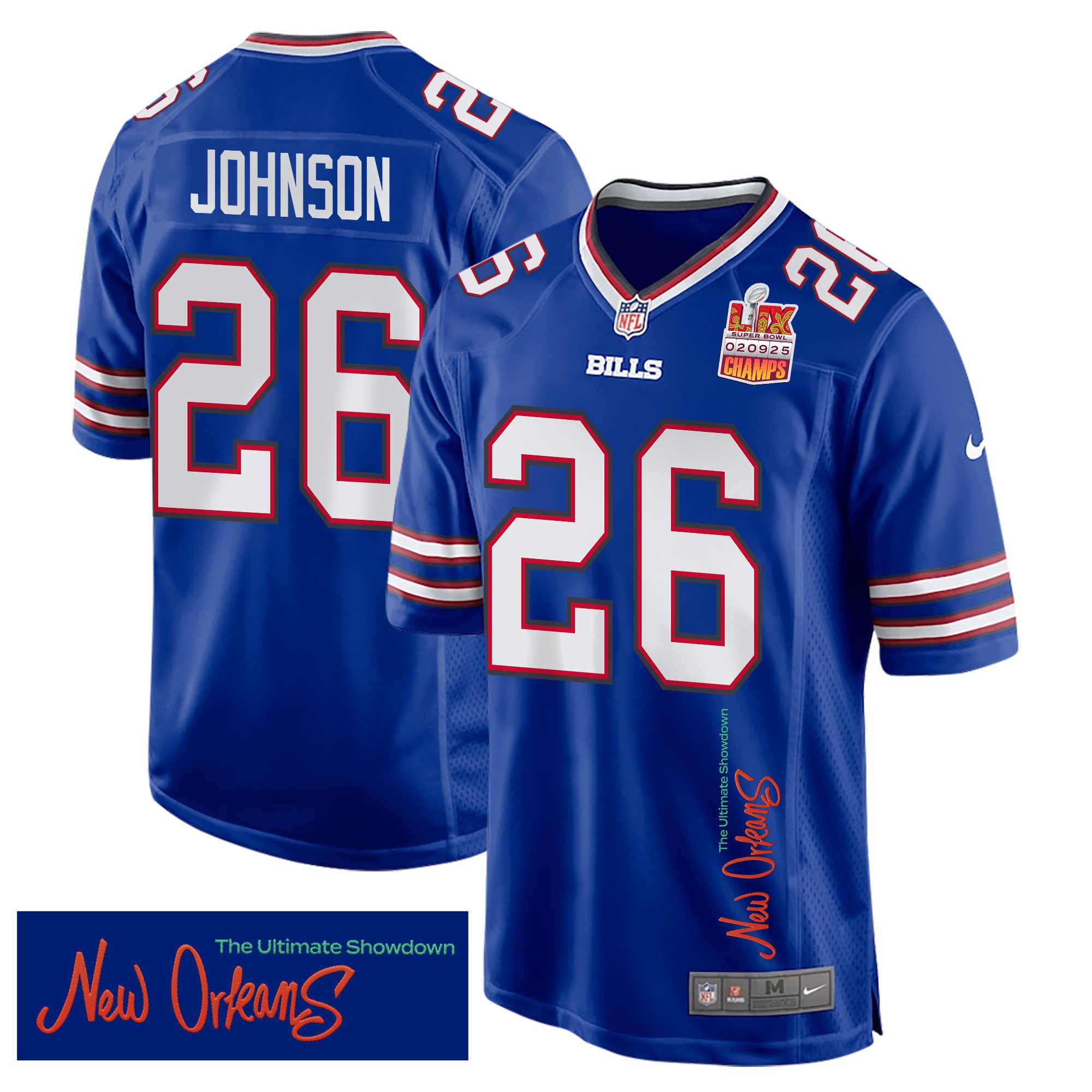 Ty Johnson 26 Buffalo Bills Super Bowl Lix Champions Patch 'new Orleans - The Ultimate Showdown' Embroidered Game Men Jersey - Royal Js6537