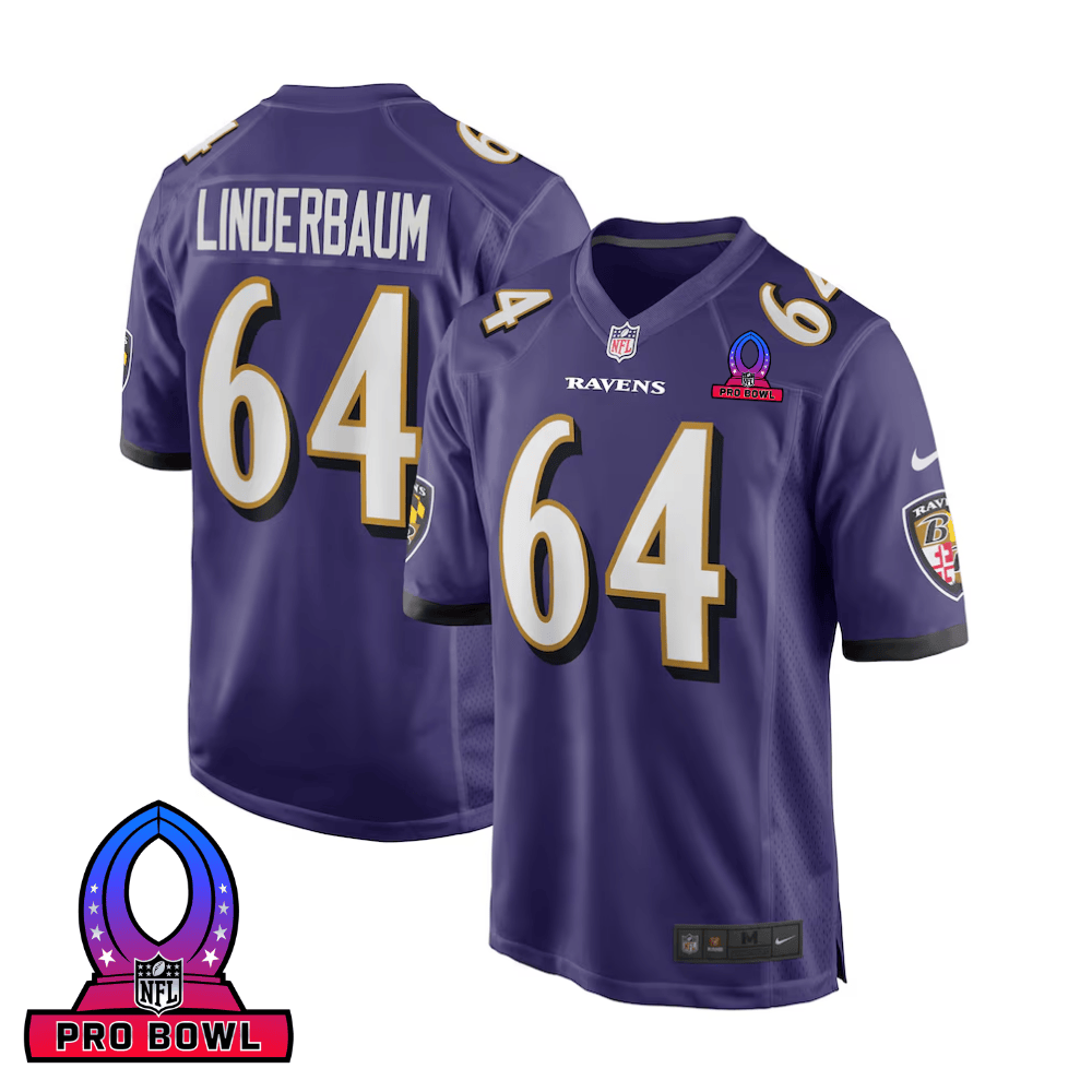 Tyler Linderbaum 64 Baltimore Ravens 2025 Pro Bowl Patch Game Men Jersey - Purple Js2745