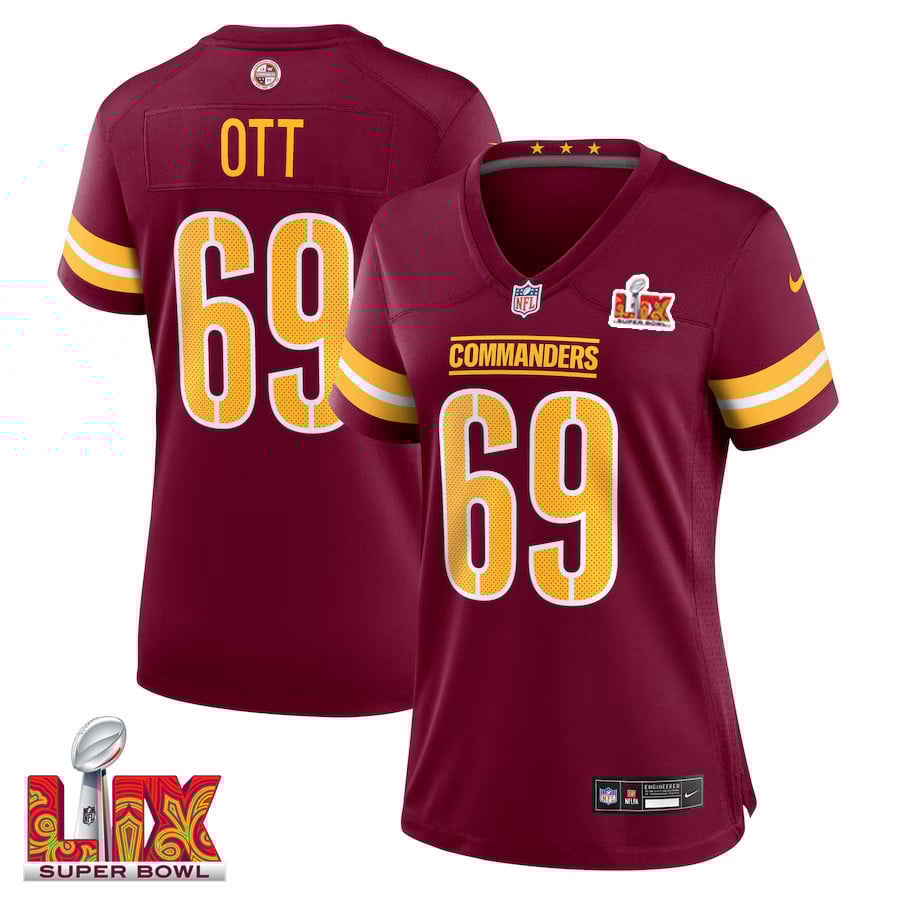 Tyler Ott #69 Washington Commanders Super Bowl Lix Women's Jersey - Burgundy Js2674
